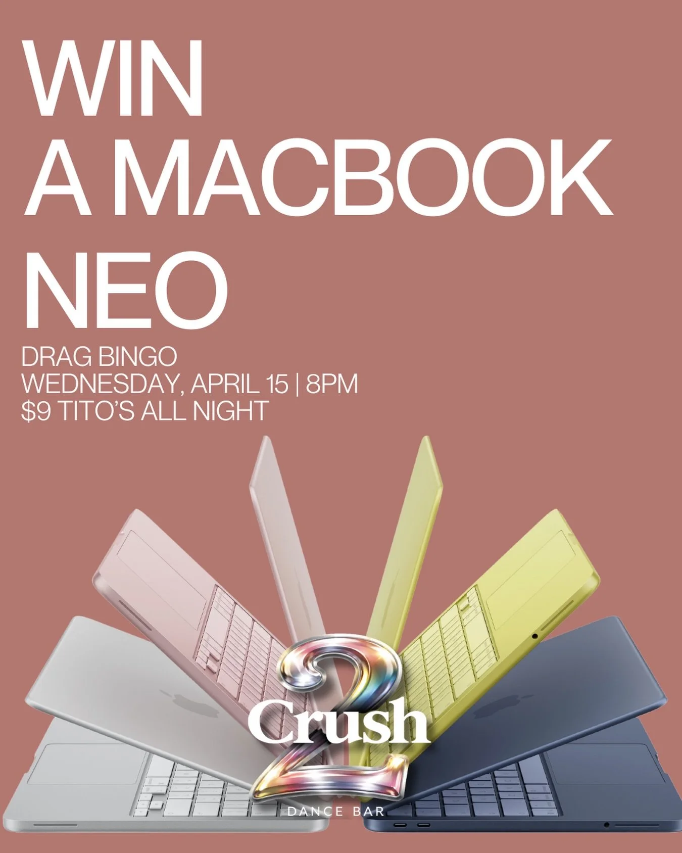 💻 WIN A MACBOOK NEO
Work hard, play harder 💅

Drag Bingo with Lena Lett and Tula! 
📅 Wednesday, April 15
⏰ 8PM

#CrushDC #DragBingo #DCNightlife #WinBig #UStreet TechGiveaway