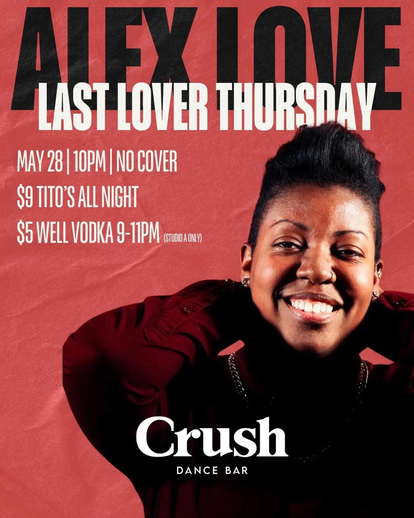 Last Lover Thursday is calling. ❤️&zwj;🔥
DJ Alex Love

$9 Tito&rsquo;s all night
$5 well vodka 9&ndash;11PM in Studio A.

📍2007 14th St NW 
🗓 Thursday, May 28 | 10PM | No Cover 

#CrushDC #DCLGBTQ #QueerDC #DCNightlife