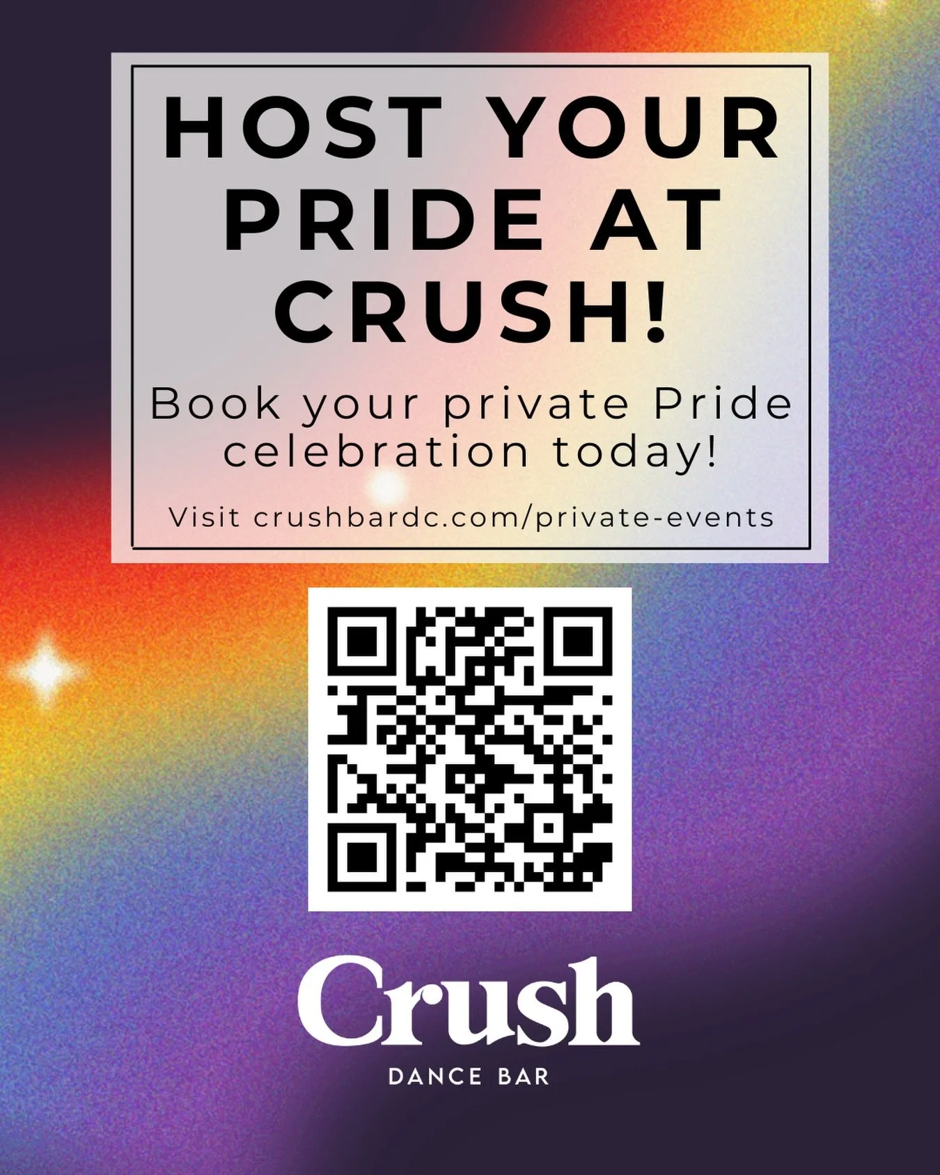 🌈 Pride Month is almost here&hellip; and so are the parties.
Book your private Pride celebration at Crush before dates fill up! 🪩✨

From happy hours to full dance floor takeovers, we&rsquo;ve got the perfect space for your crew.

Visit crushbardc.c