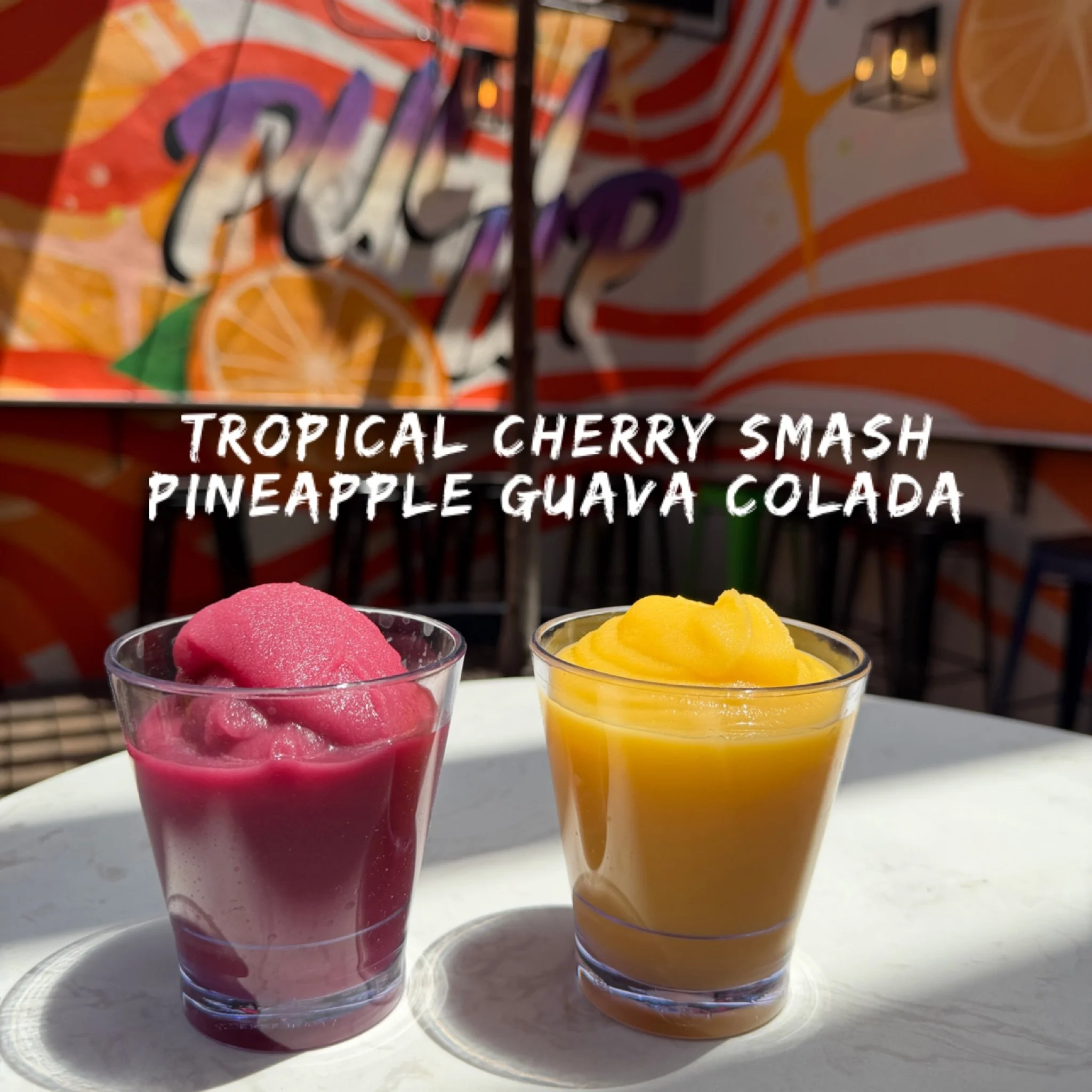 We whipped up some frozens for this gorgeous Sunday. 
Tropical Cherry Smash and Pineapple Guava Colada. 
Now 50% bigger ❤️