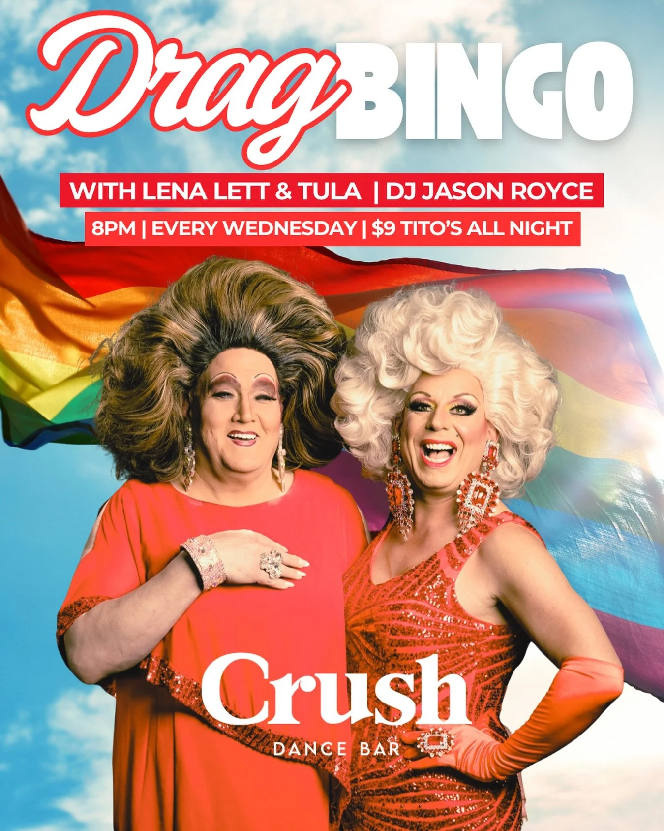 ✨ WEDNESDAYS ARE FOR DRAG BINGO ✨

👑 Hosted by Lena Lett &amp; Tula
🎤 Drag Bingo starts at 8PM
🎧 DJ Jason Royce keeps the party going
🍸 $9 Tito&rsquo;s all night

 #CrushDC #DragBingo #DCNightlife #Pride365