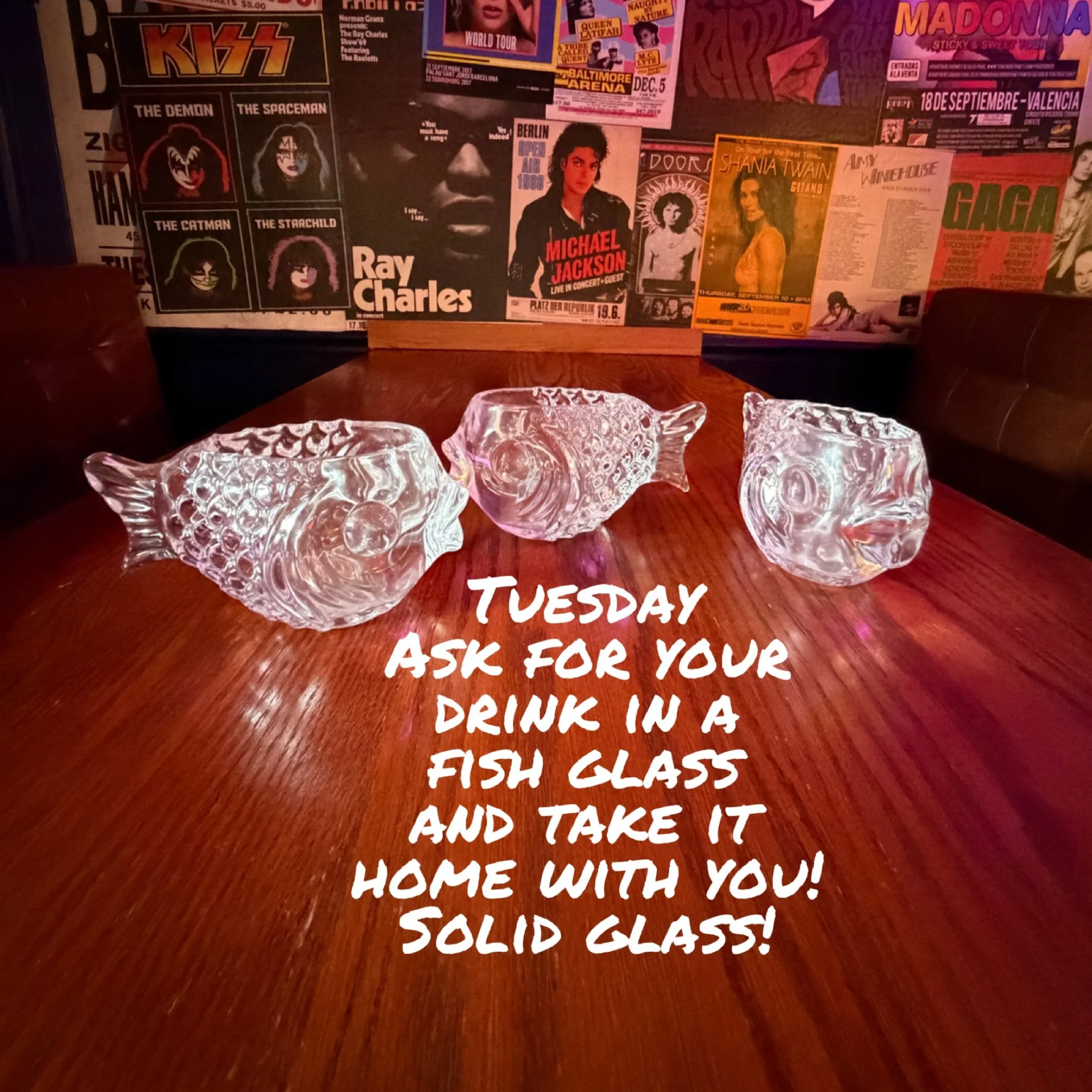 Tuesday all day happy hour. Ask for your drink in a fish glass and take it home with you! 🐠 🐟