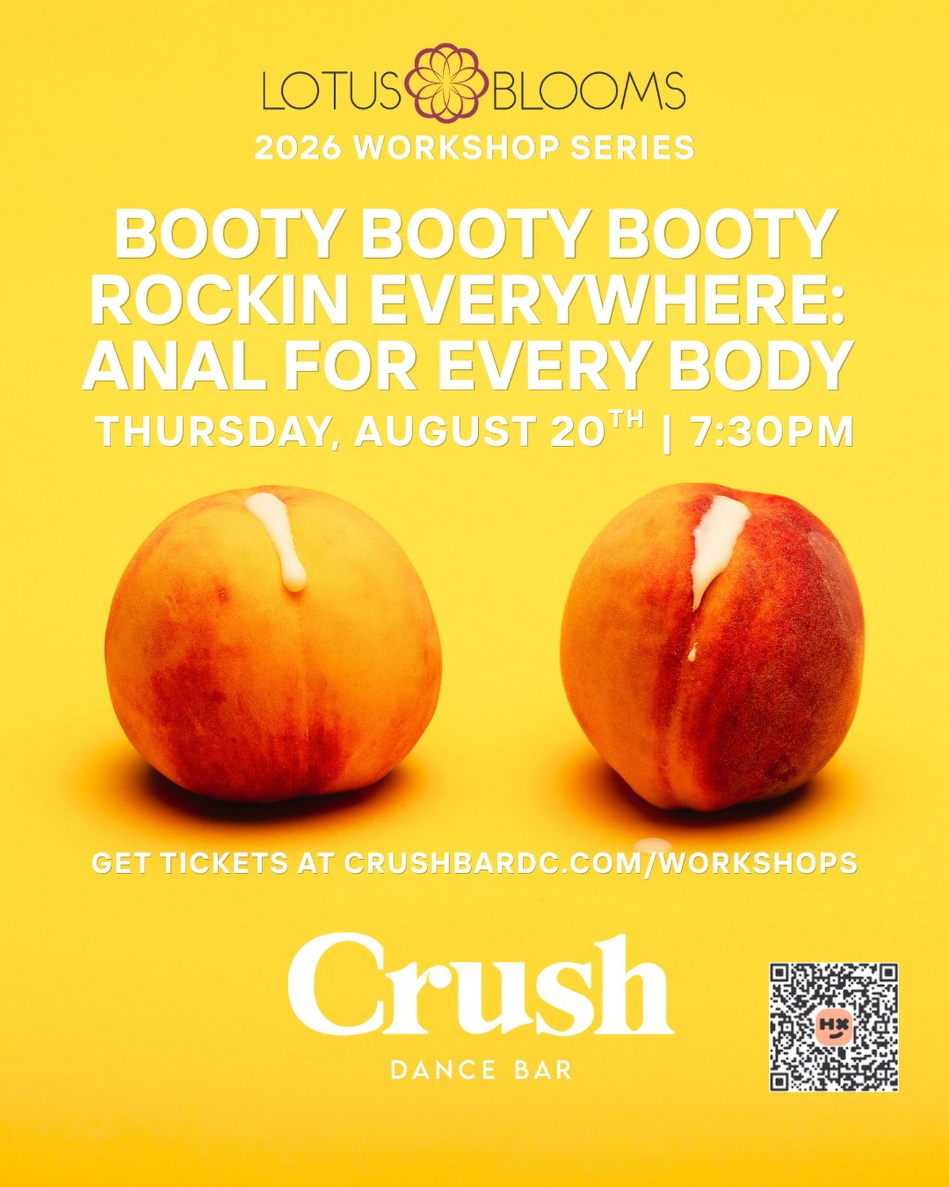 🍑 BOOTY BOOTY BOOTY BOOTY ROCKIN&rsquo; EVERYWHERE! 🍑

Anal August is here! Join us Thursday, August 20 from 7:30&ndash;9PM for Anal for Every Body &mdash; a fun, judgment-free workshop with Lotus Blooms Sex Educator Jay Sheffield.

Curious? Experi