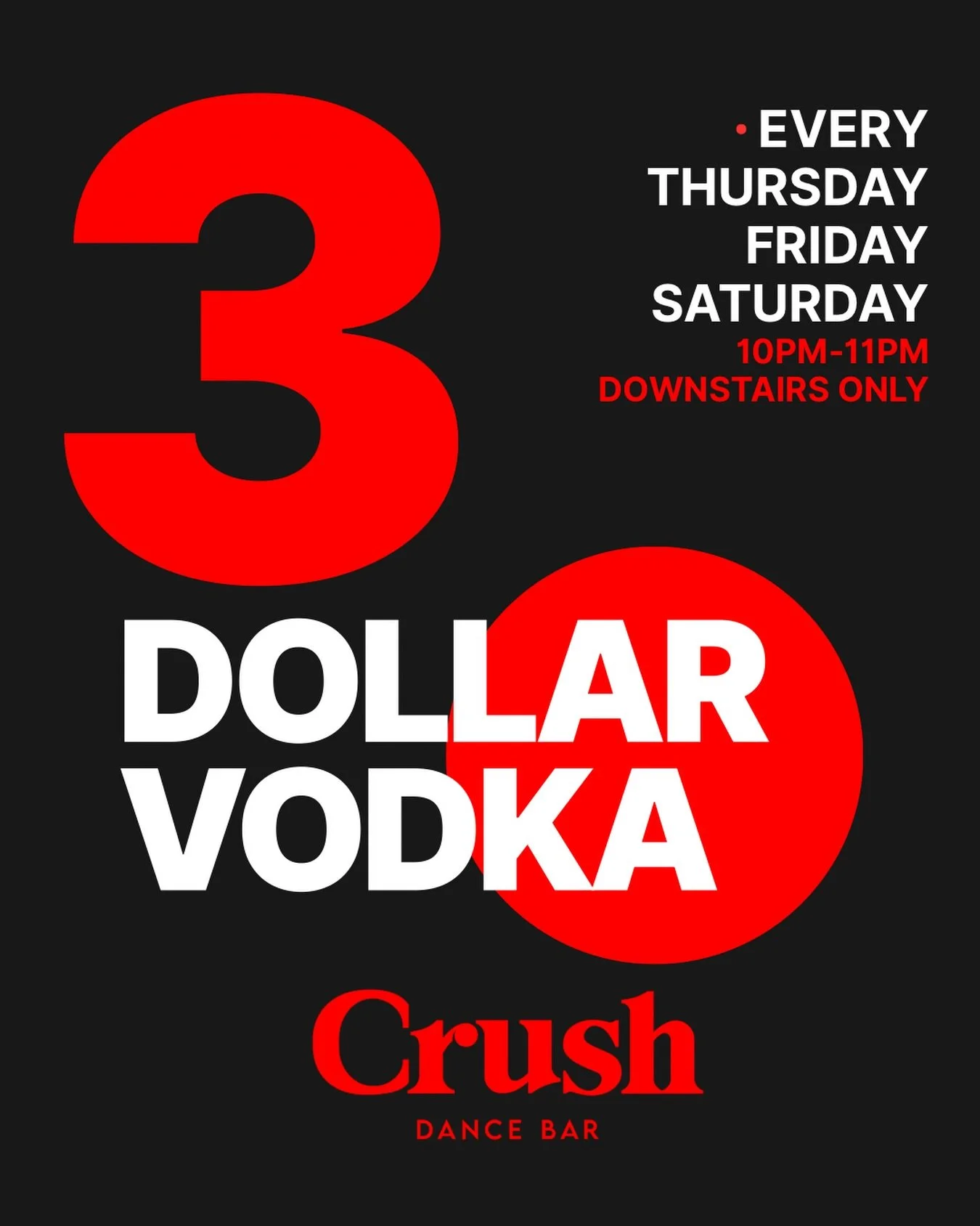 Start the weekend right 🔥

🍸 $3 BOWMAN&rsquo;S VODKA
Every Thursday, Friday &amp; Saturday
⏰ 10PM&ndash;11PM
📍 Downstairs in Studio A only

#CrushDC #DCNightlife #DCGay #UStreetDC #WeekendInDC