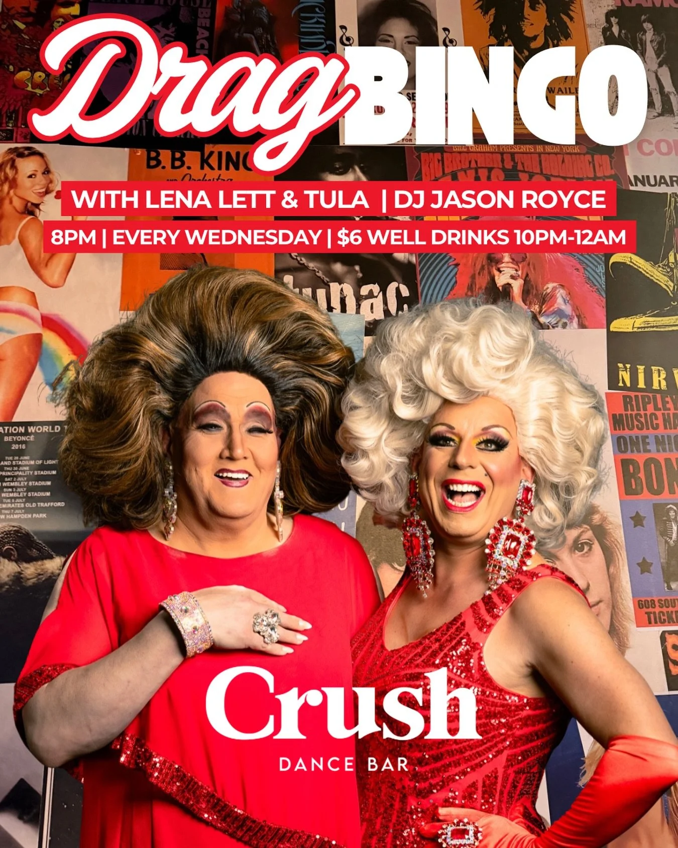 🎤💃 DRAG BINGO, BABY! 💋

Join Lena Lett &amp; Tula every Wednesday at 8PM!

🎱 Bingo &amp; prizes
🎧 DJ Jason Royce
🍹 $6 Well Drinks | 10PM&ndash;12AM

#DragBingo #CrushDC #DCNightlife #GayDC #WednesdayNights