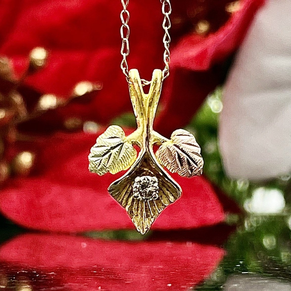 10k Black Hills Gold .07ct Diamond Leaf Pendant