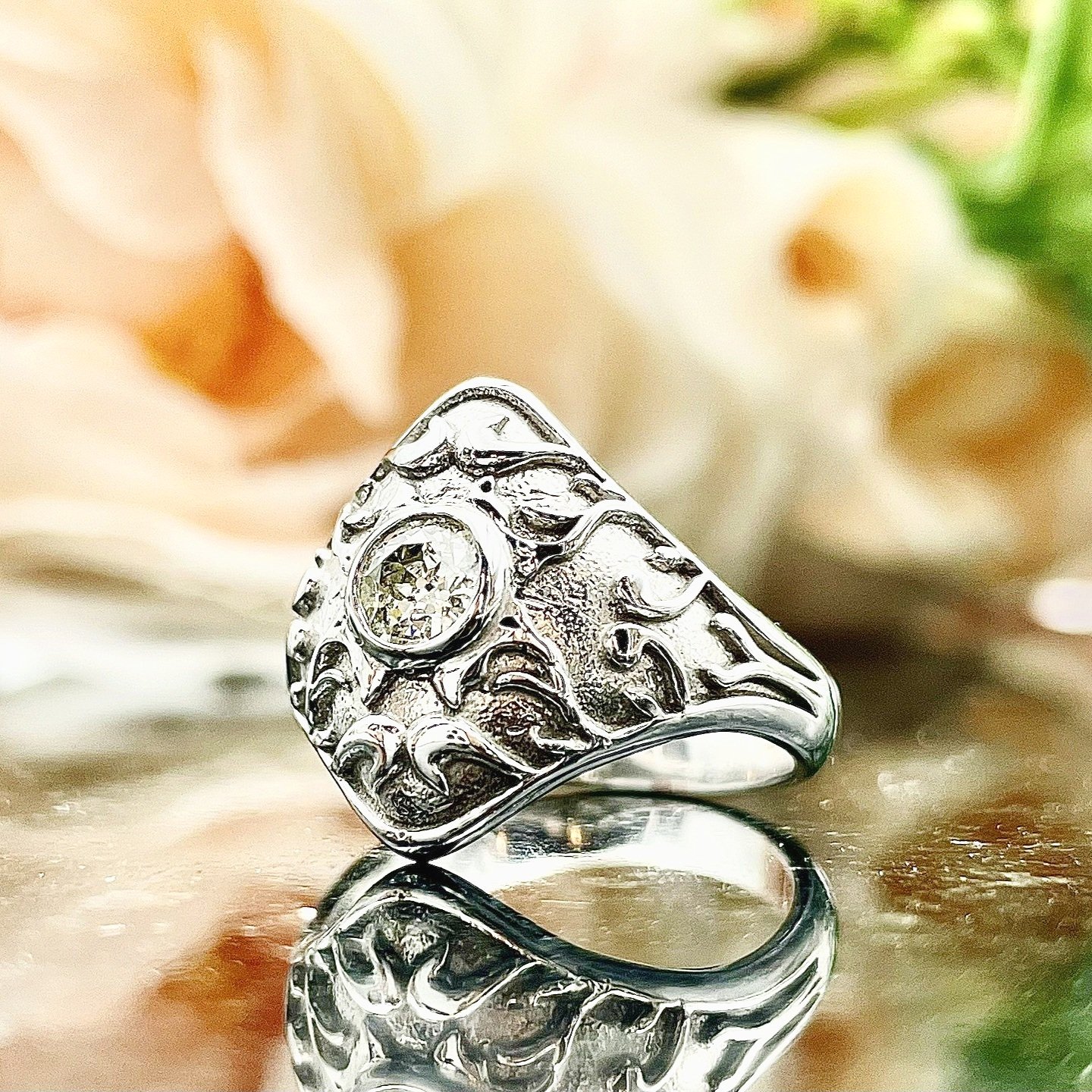 .47ct Mine Cut Diamond Estate Ladies Ring 14k White Gold