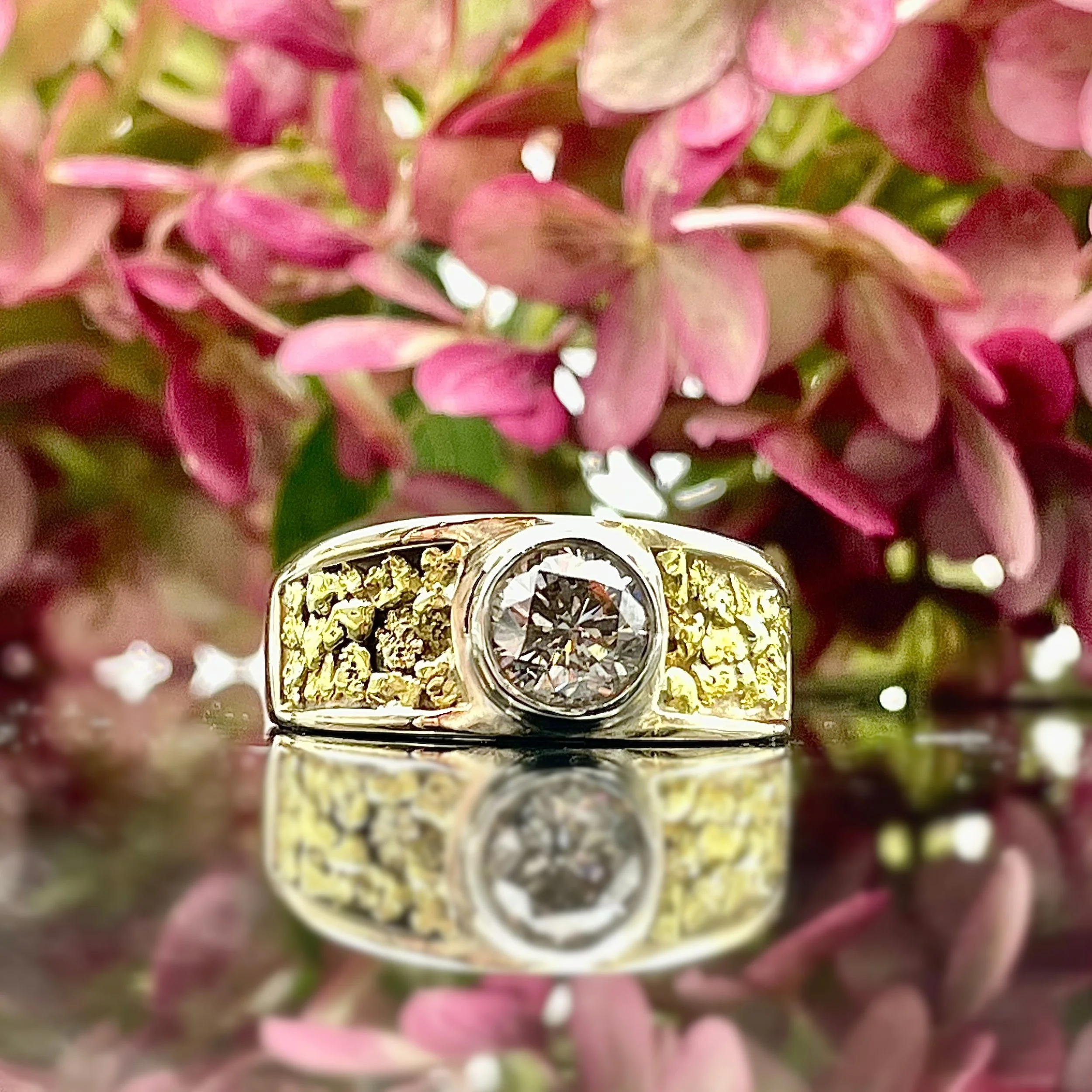 1.22ct Champagne Diamond Men's Nugget Ring 14k Yellow Gold