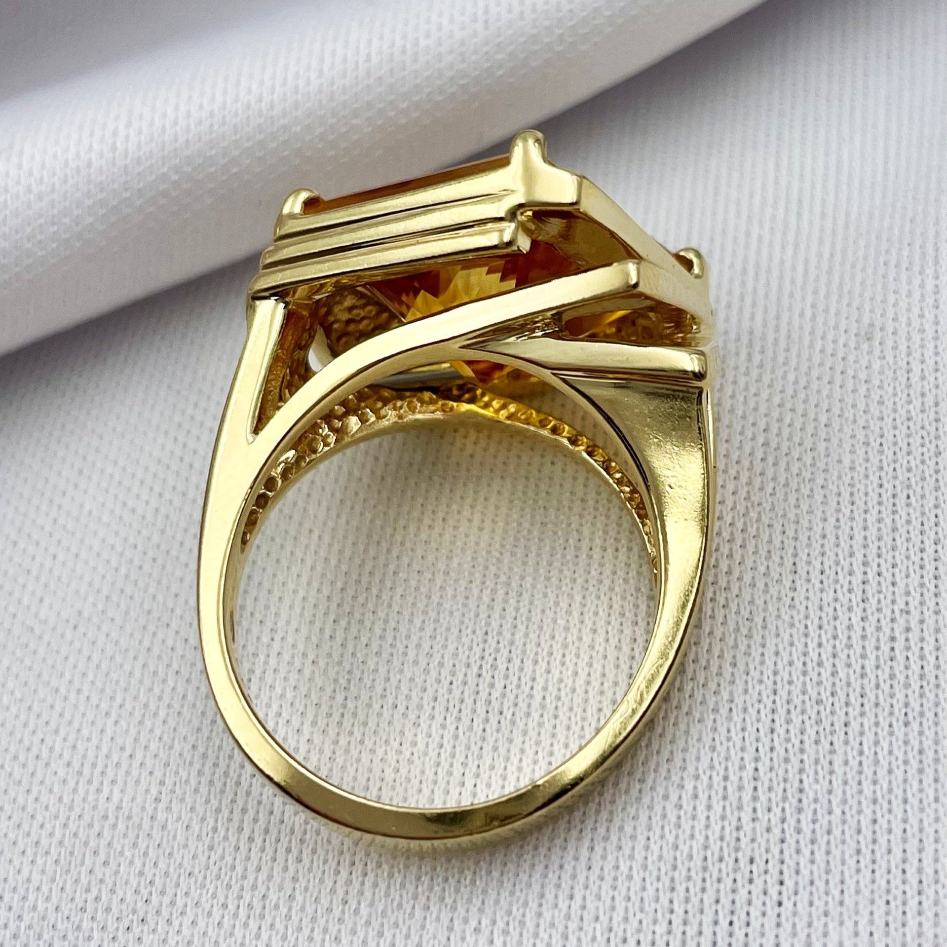 top down gallery view Unique Citrine Geometric Statement Ring 14k Yellow Gold