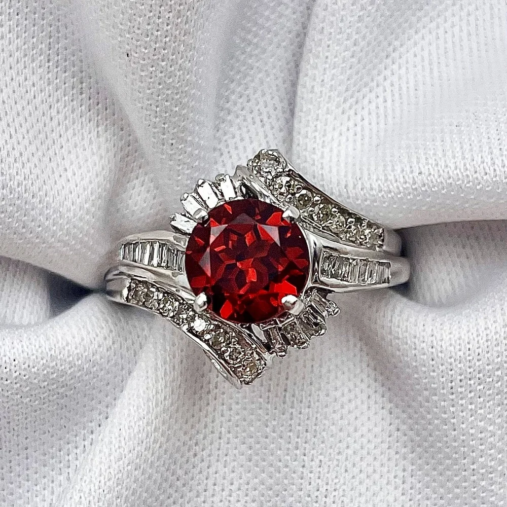 10k White Gold Garnet With Diamond Accents Faux Bypass Style