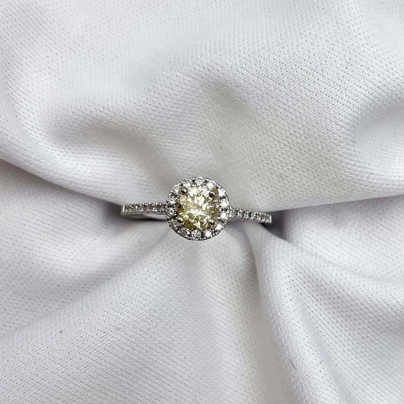 top down view in white background .47ct Center Diamond Halo Engagement Ring 14k White Gold