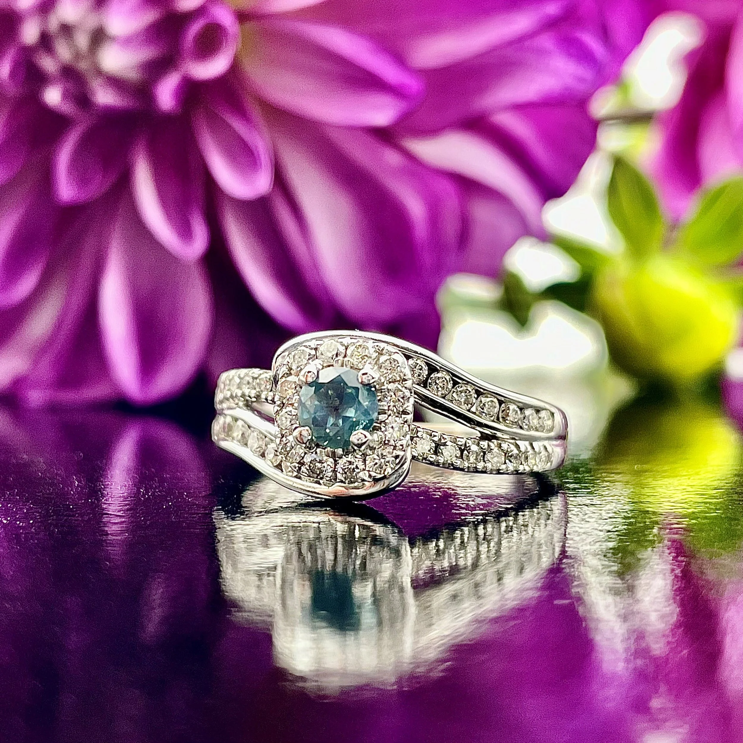 .30ct Alexandrite With Halo Bypass Style Ladies Ring 14k White Gold