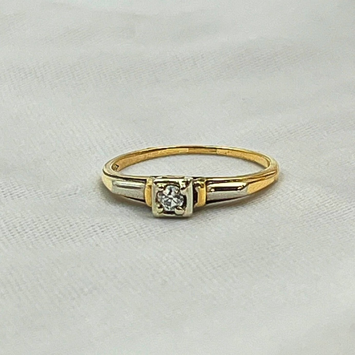 .15ct Old Mine Cut Diamond Solitaire Estate Ring Two Tone 14k White Gold 18k Yellow Gold