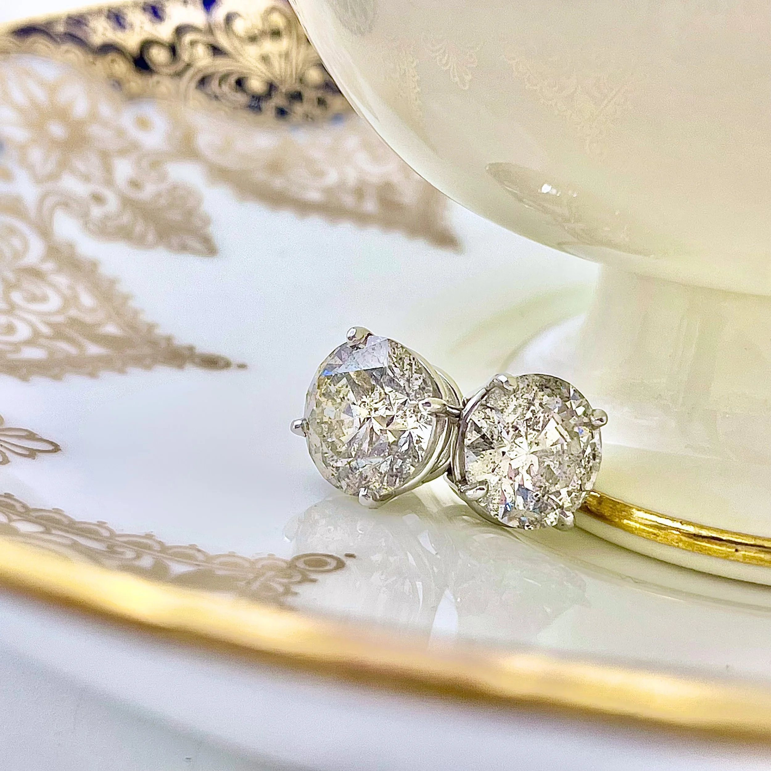 5.52ctw Round Natural White Diamond Stud Earrings 14k White Gold