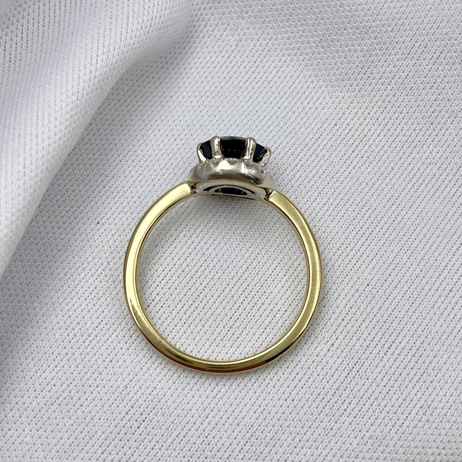 top down gallery view 1.29ct Sapphire With Diamond Halo Ladies Ring 14k Two Tone Yellow And White Gold