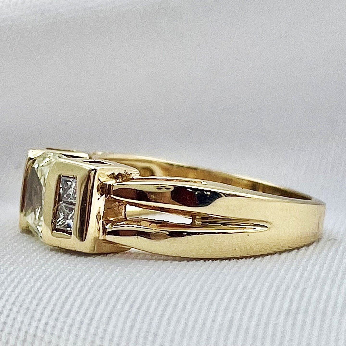 side view white background 1.24ct Cushion Diamond Engagement Ring 14k Yellow Gold