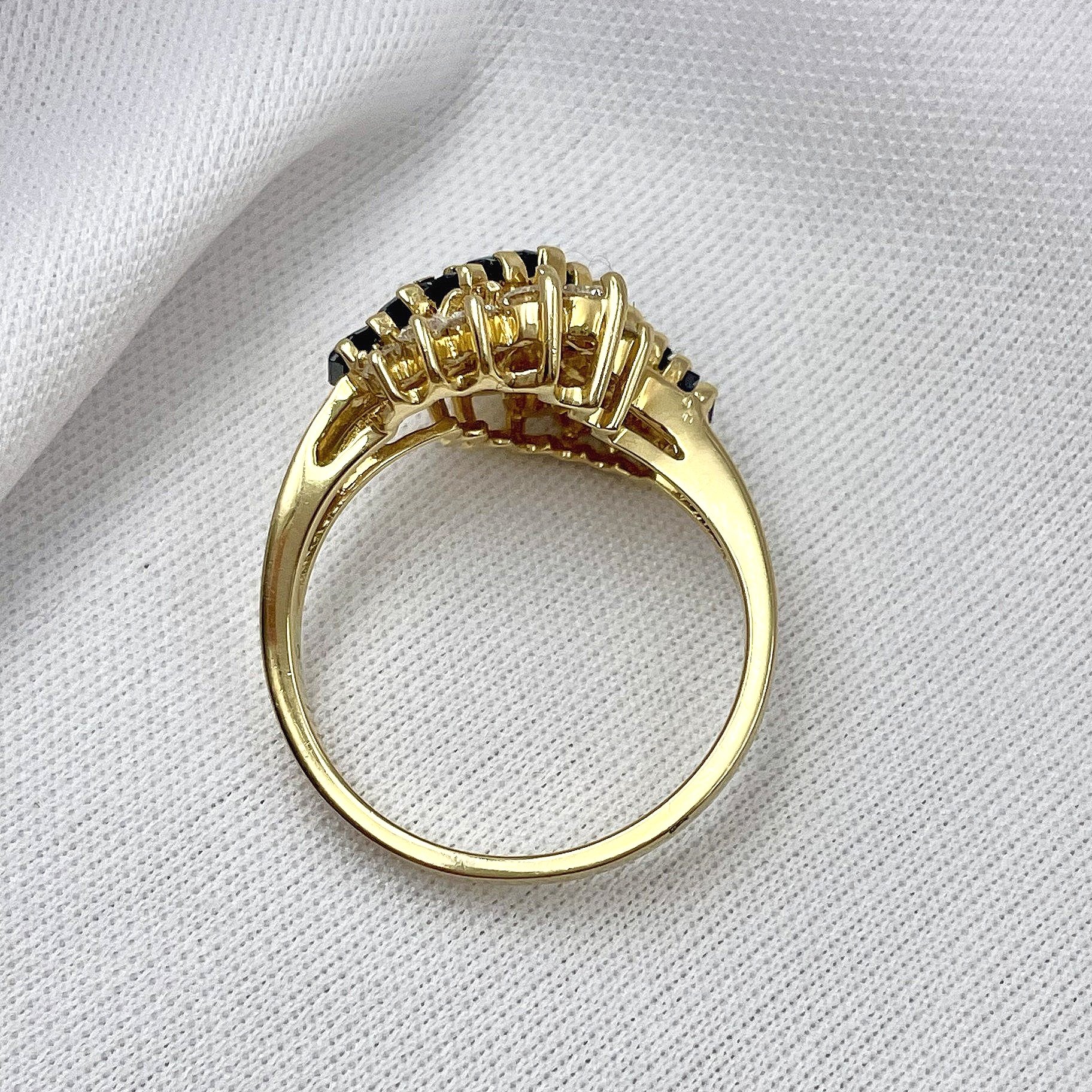 top down gallery view Unique Sapphire And Diamond 14k Yellow Gold Ladies Ring