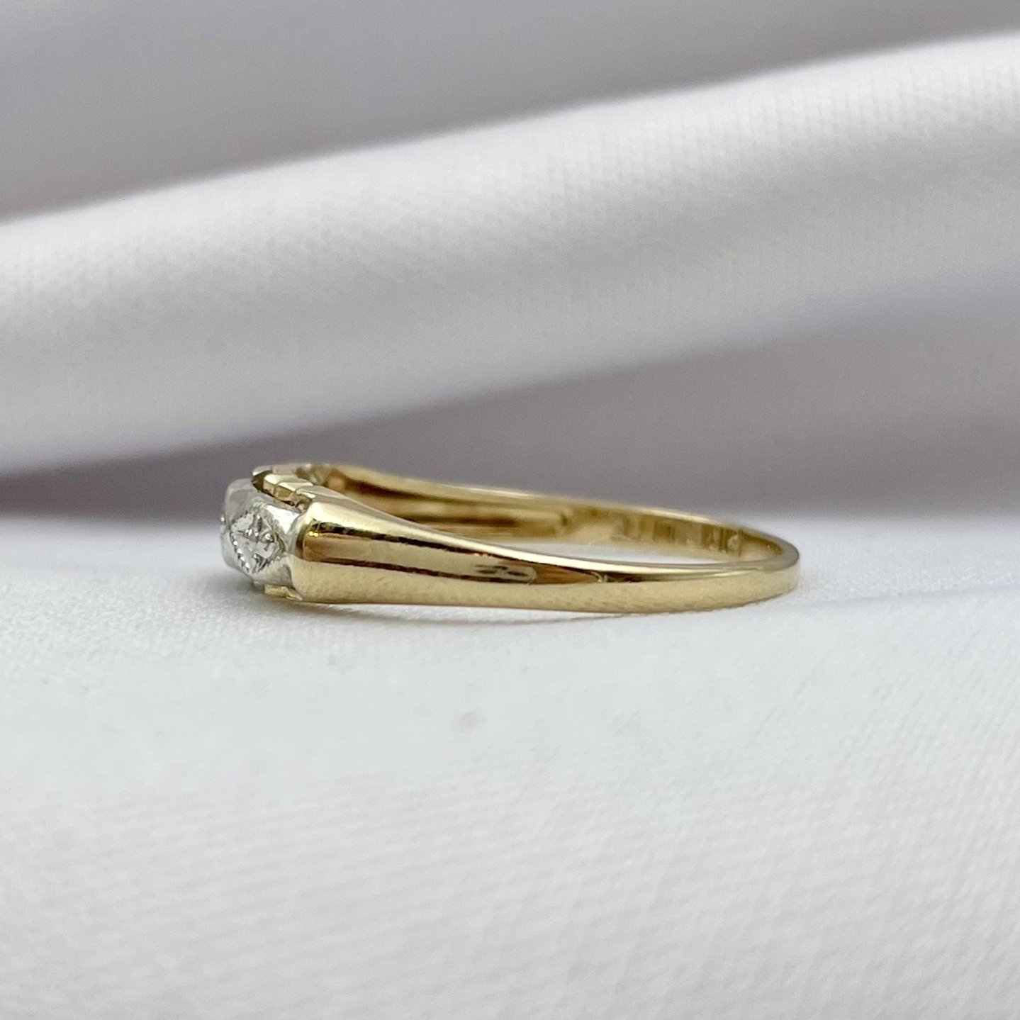 side view white background 10k Yellow Gold Ladies Vintage Wedding Set Diamond Accent