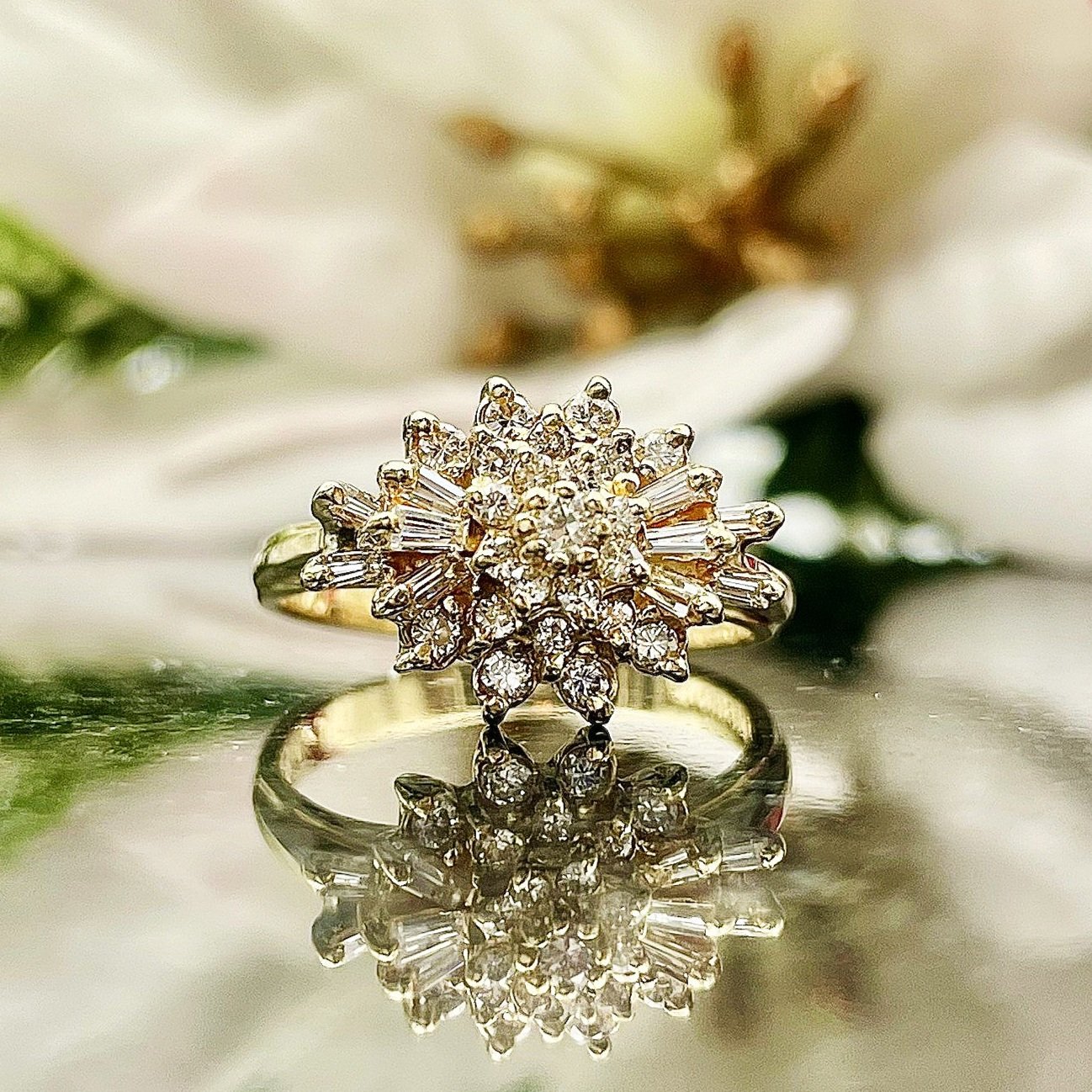 1/3ctw A+ Quality Diamond Cluster Vintage Inspired Ladies Ring 14k Yellow Gold