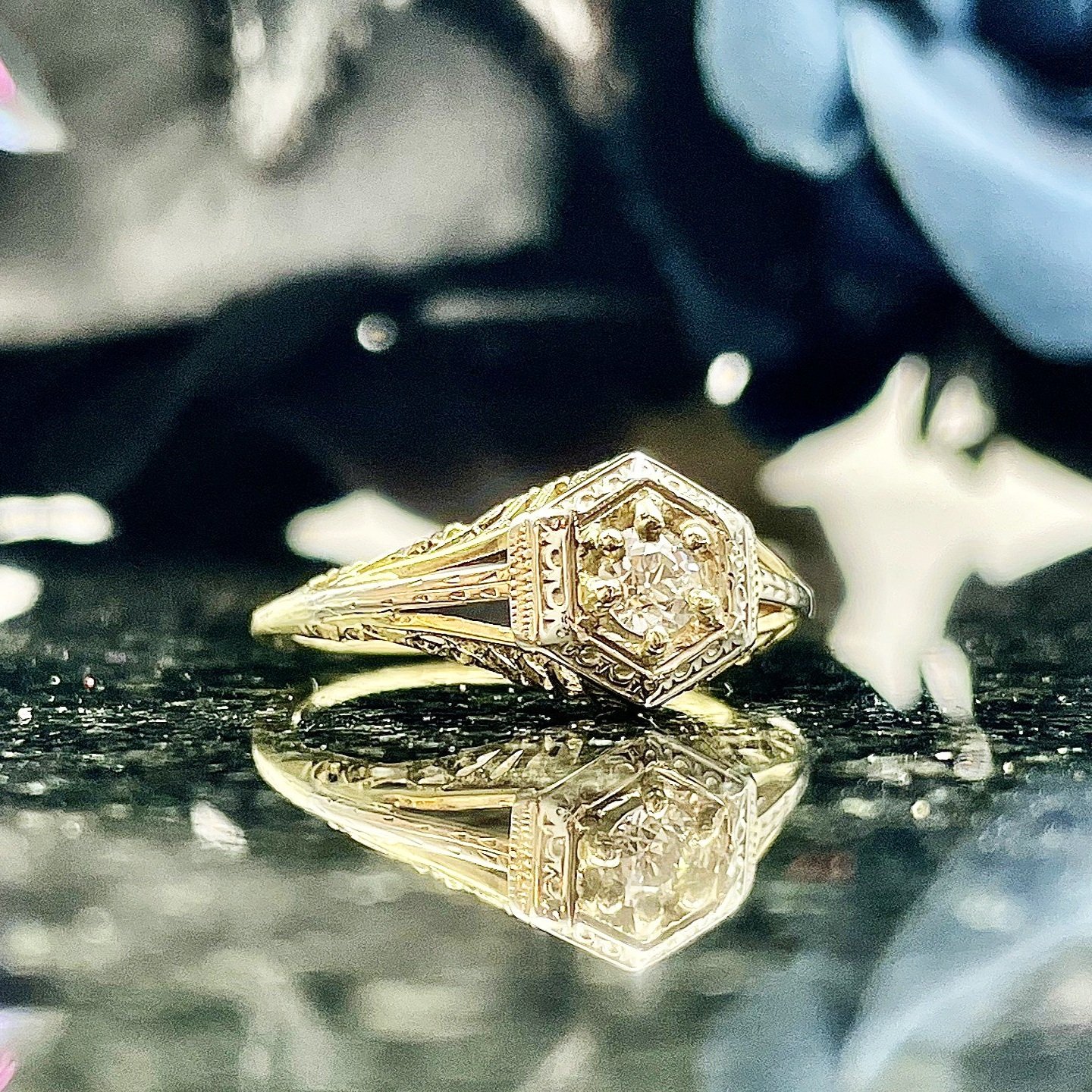 .20ct Old European Cut Diamond 14k Two Tone Yellow And White Gold Estate Ring