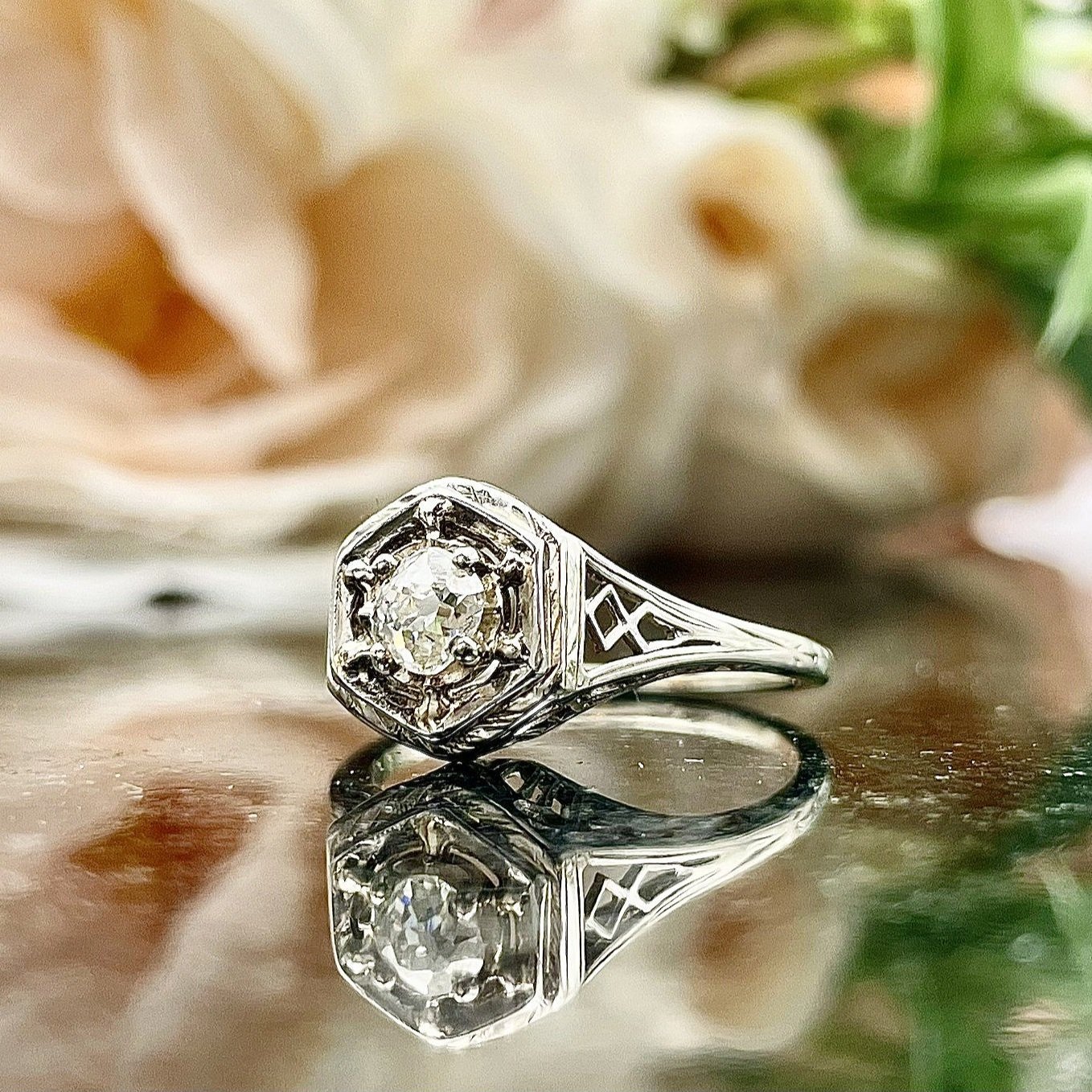 .40ct Old European Cut Estate Diamond Ring 14k White Gold