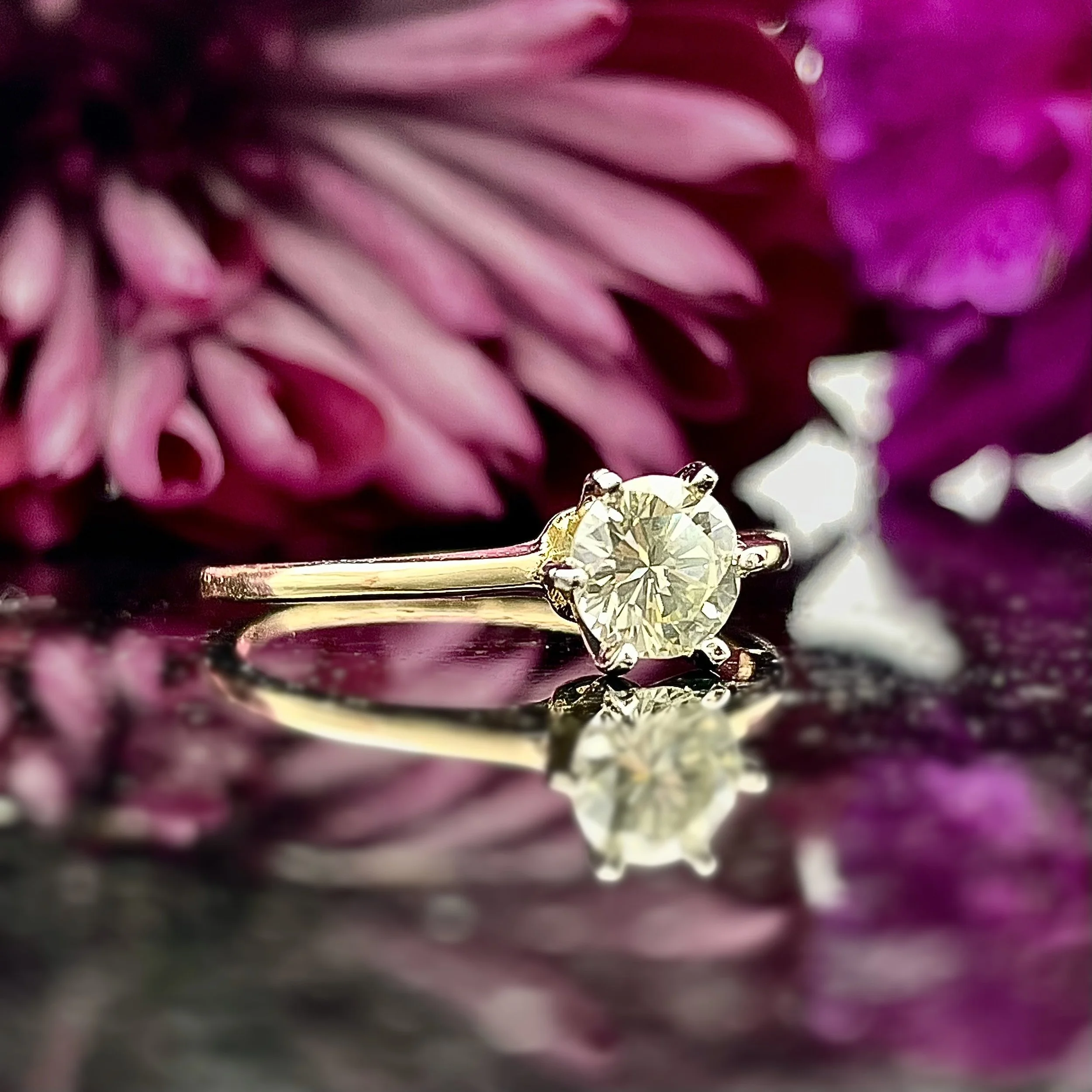 14k Yellow Gold .58ct Round Cut Ladies Solitaire Diamond Ring