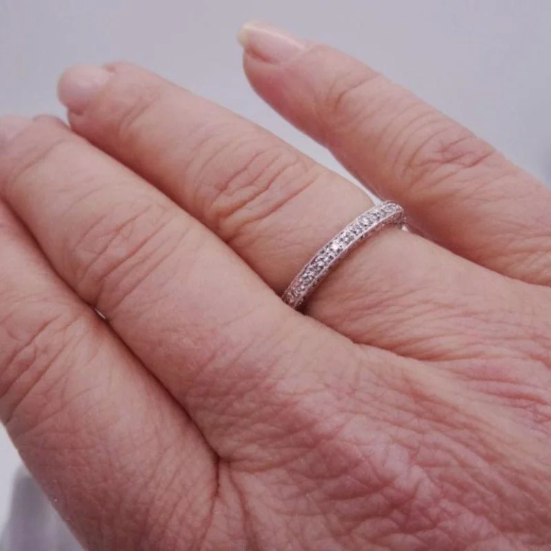 Diamond Eternity Fancy Scalloped Engagement Wedding Ring Band 18K WG 1/2ctw - Warren Jewelers