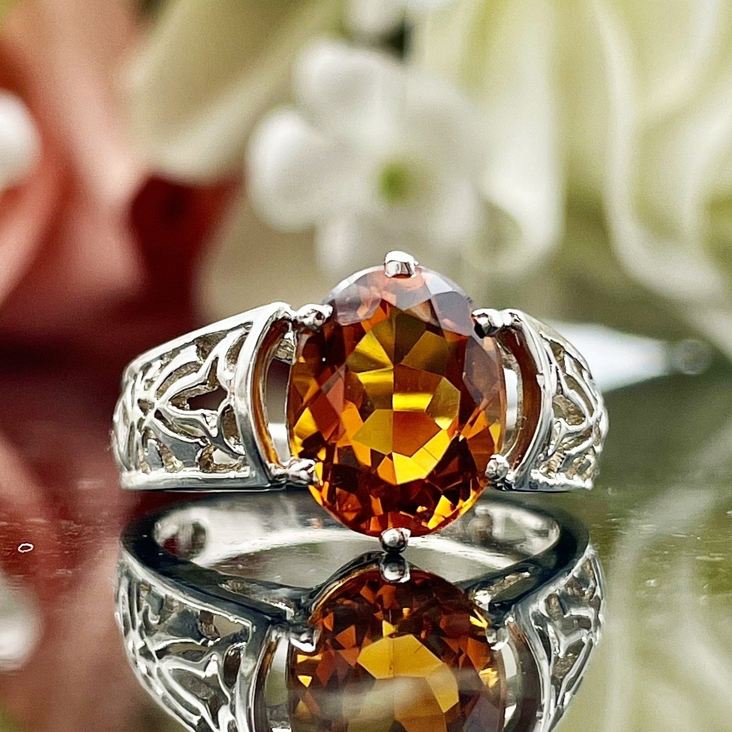 2.51ct Oval 10x8mm Citrine 14k White Gold Cut Out Shoulders