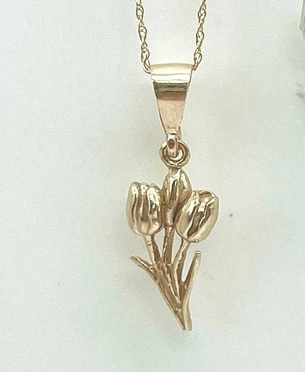 Tulip Bouquet Floral Pendant Charms 14K Yellow Gold