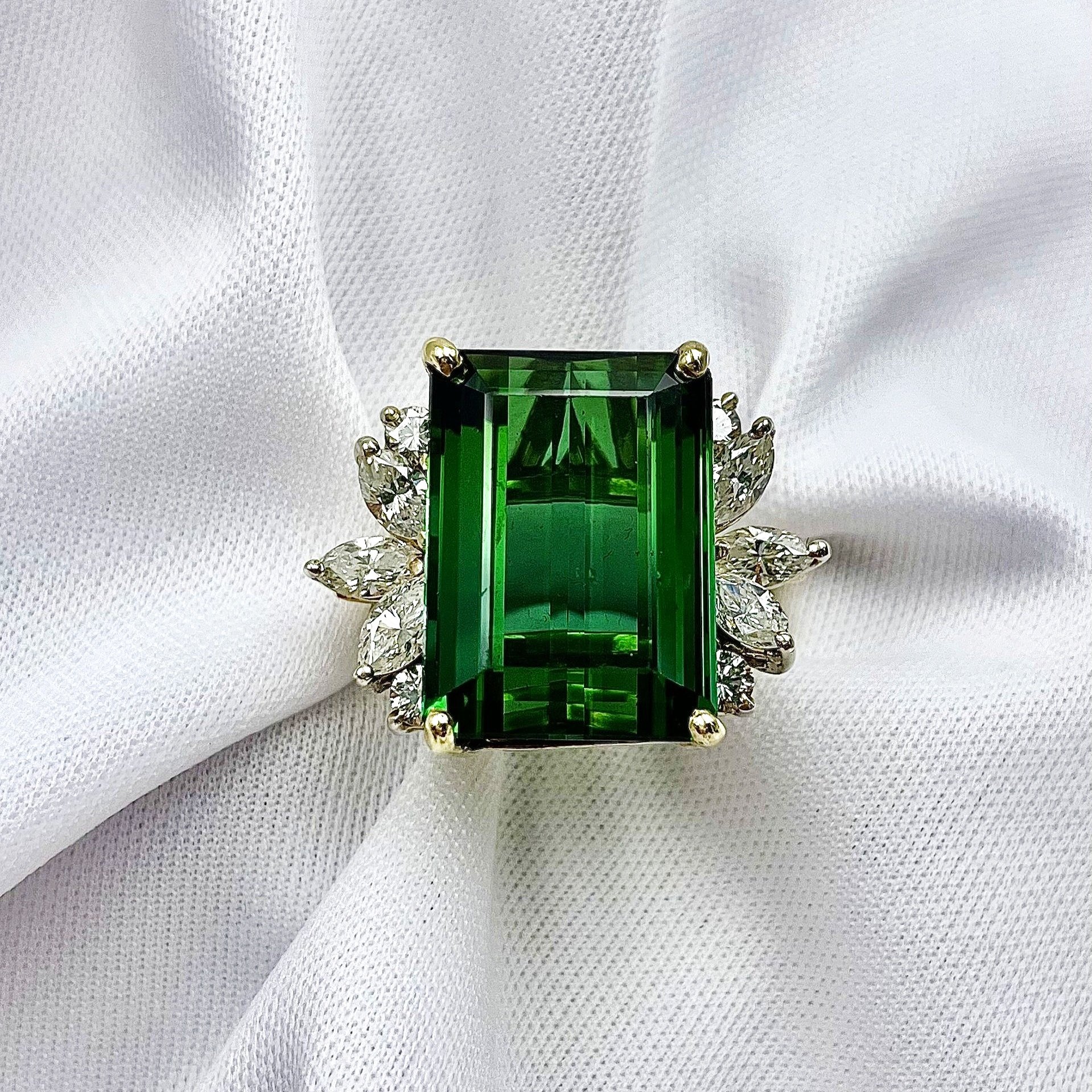 top down white background 14k Yellow Gold Tourmaline With 1.10ctw Diamond Accents Statement Ring
