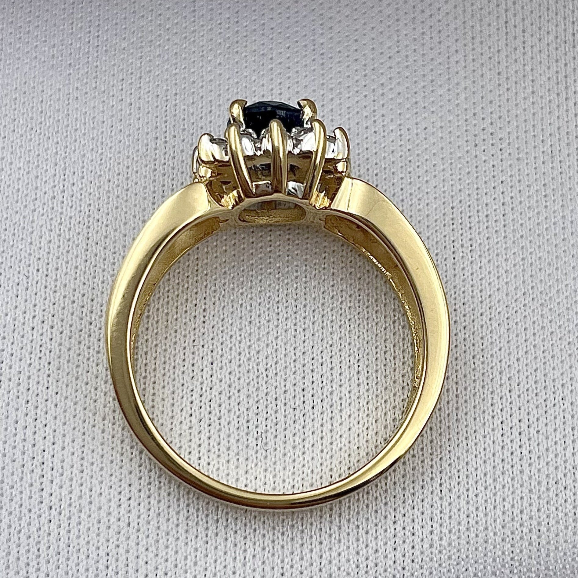 top down gallery view 14k Yellow Gold Oval Sapphire With Diamond Halo Filigree Ring