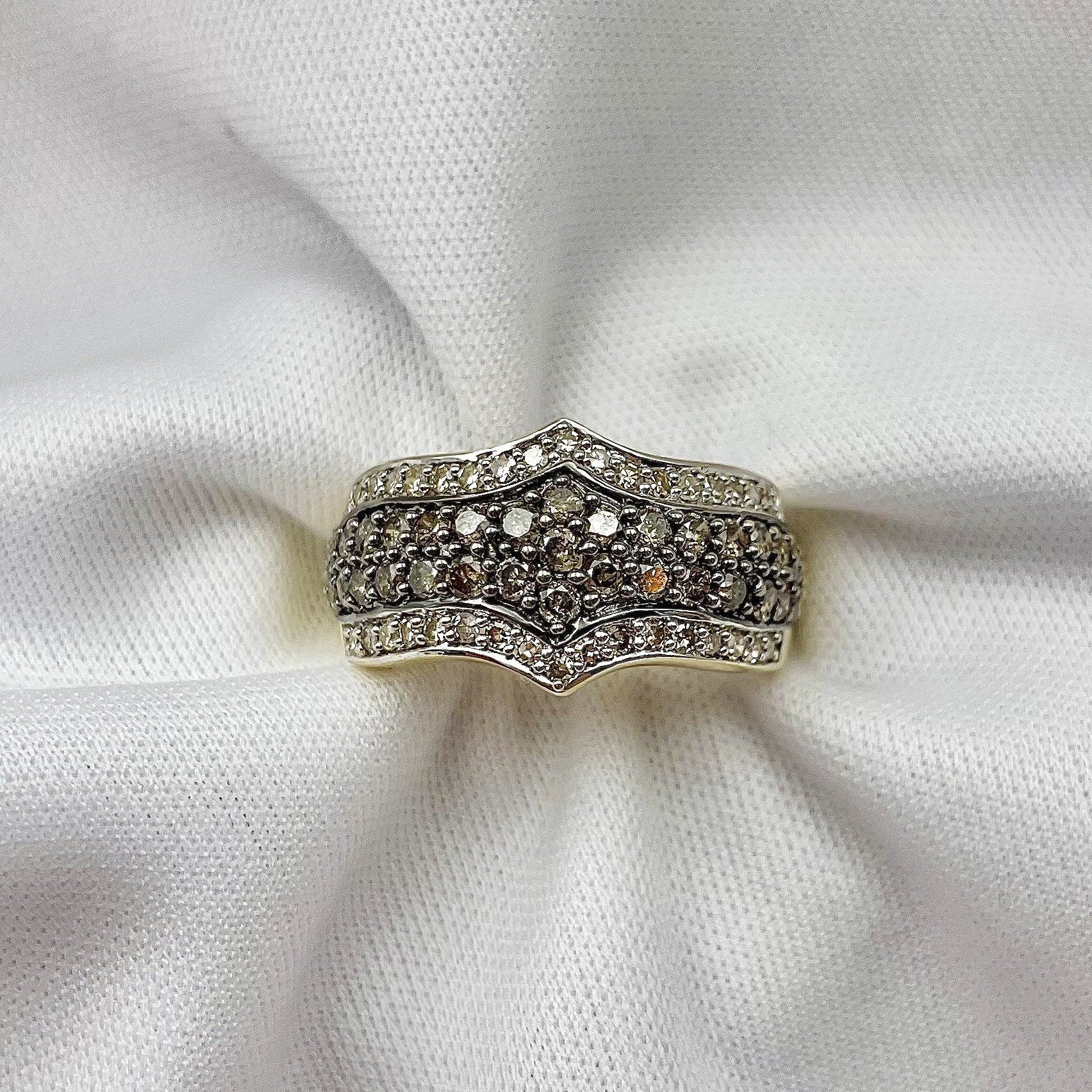 top down white background 1.00ctw Champagne And White Diamond Pave Ring 10k Yellow Gold