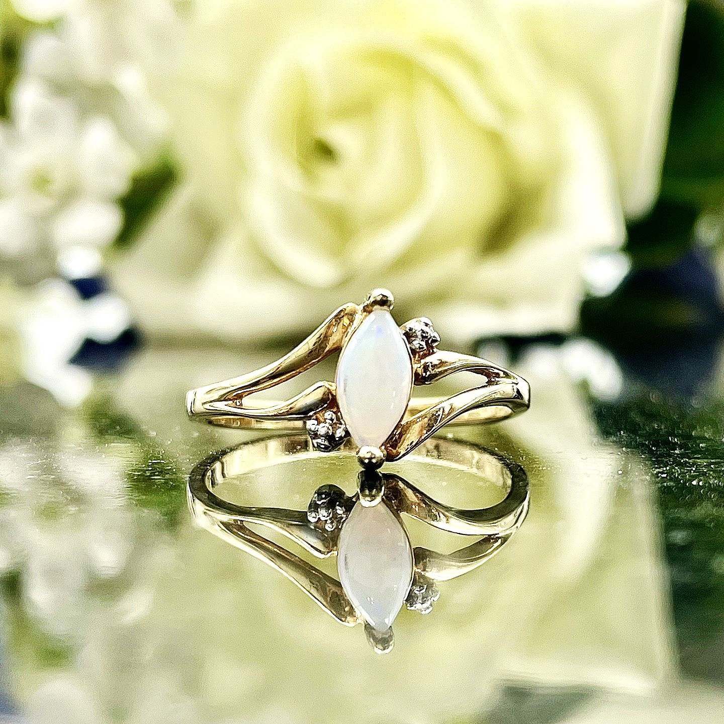 10k Yellow Gold Marquise Opal With 10k White Gold Faux Accents Ladies Ring
