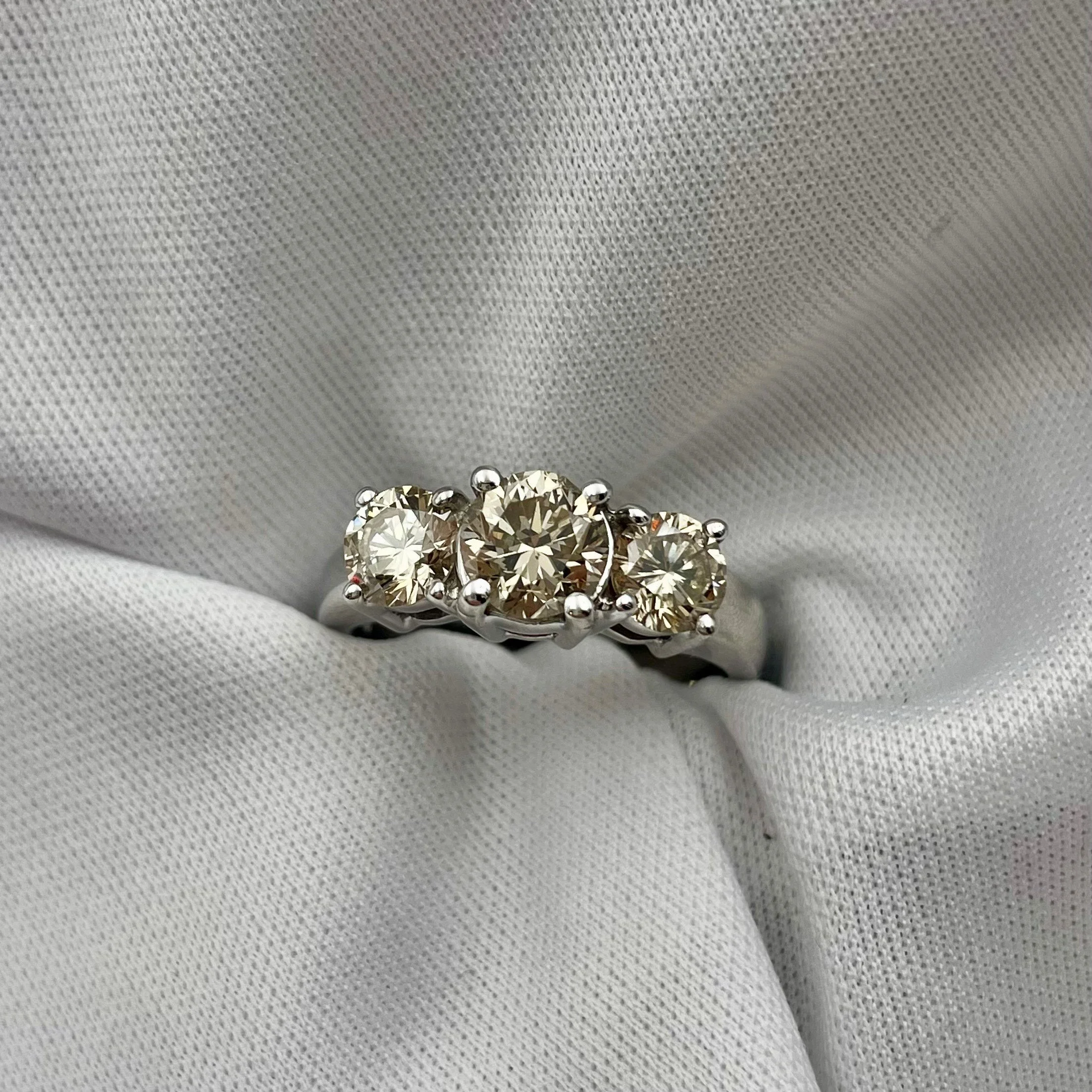 2ctw Round Champagne Diamond Three Stone Ladies Ring 14k White Gold - Warren Jewelers