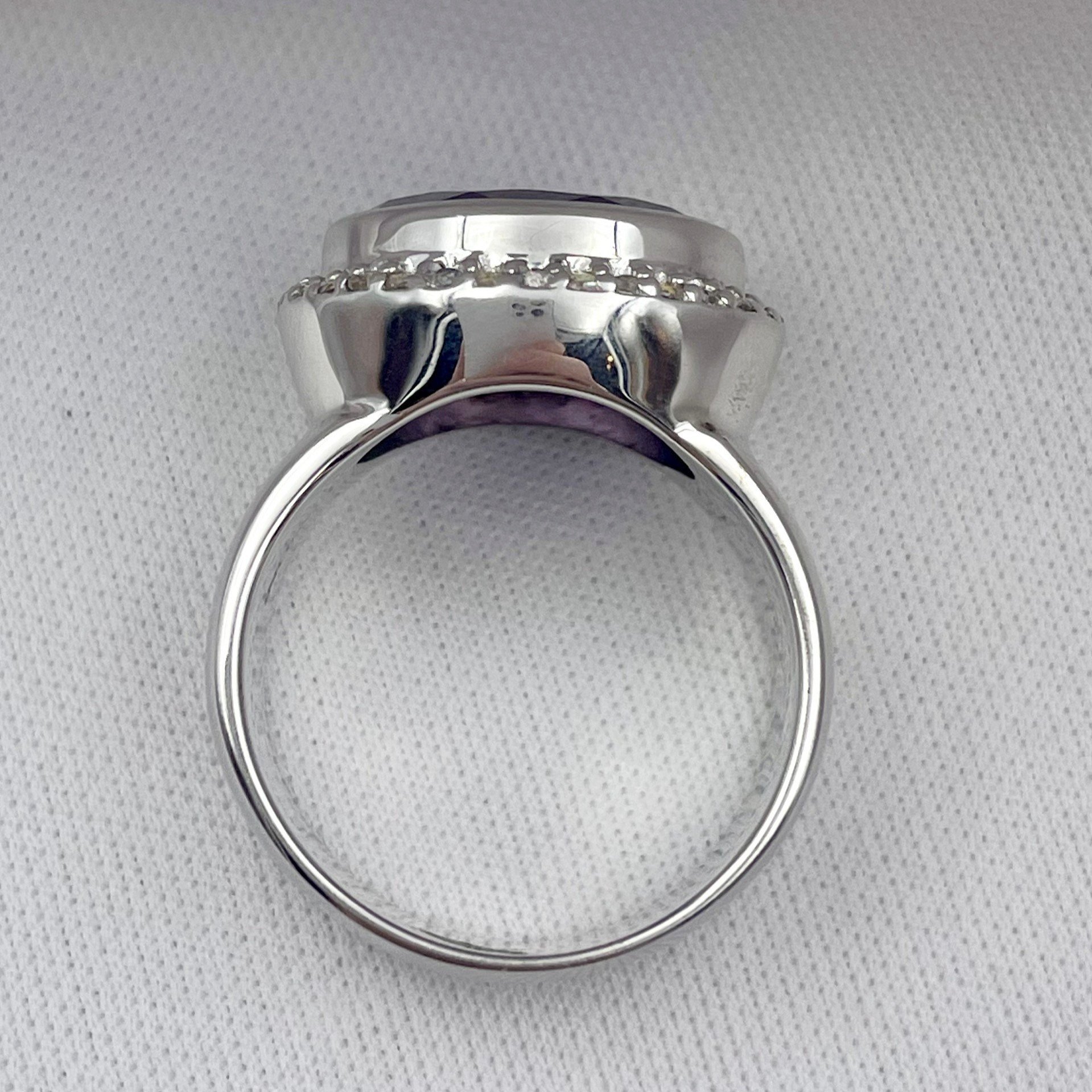 top down gallery view 925 Silver Oval Amethyst With White Topaz Halo Ladies Ring