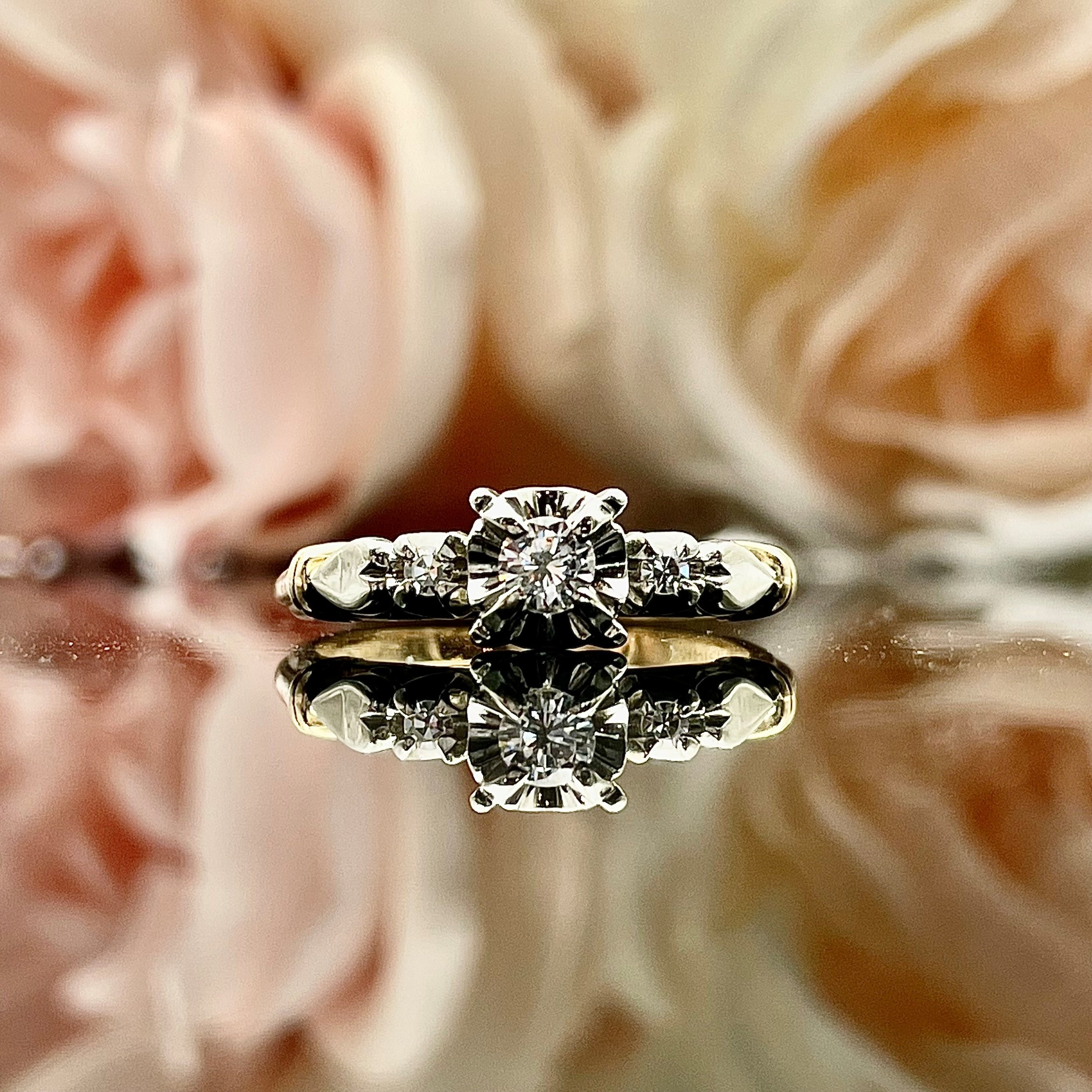 .15ctw Diamond Ladies Vintage Ring Two Tone 18k White 14k Yellow Gold