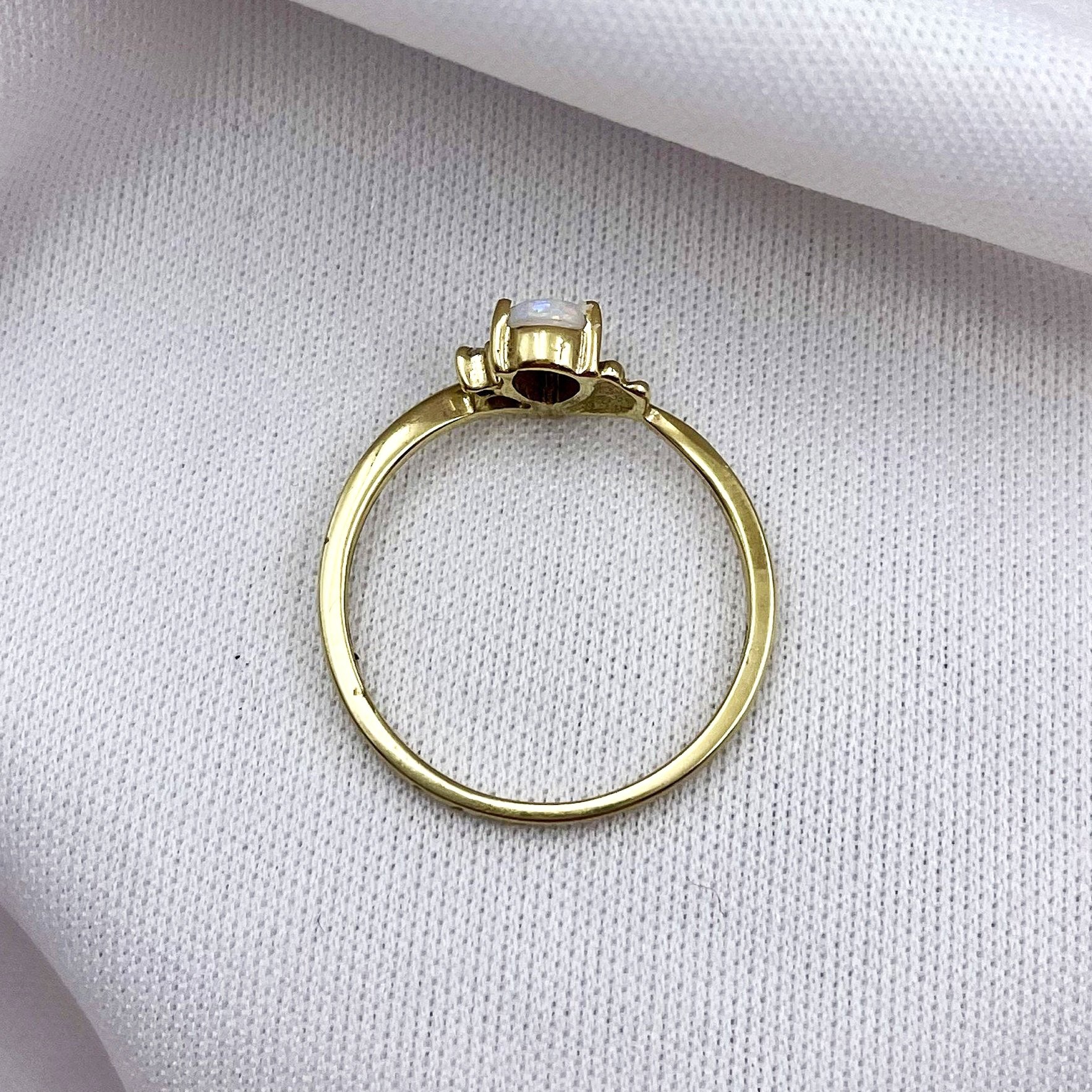 top down gallery view 10k Yellow Gold Pear Cut Opal With Diamond Accent Ladies Ring
