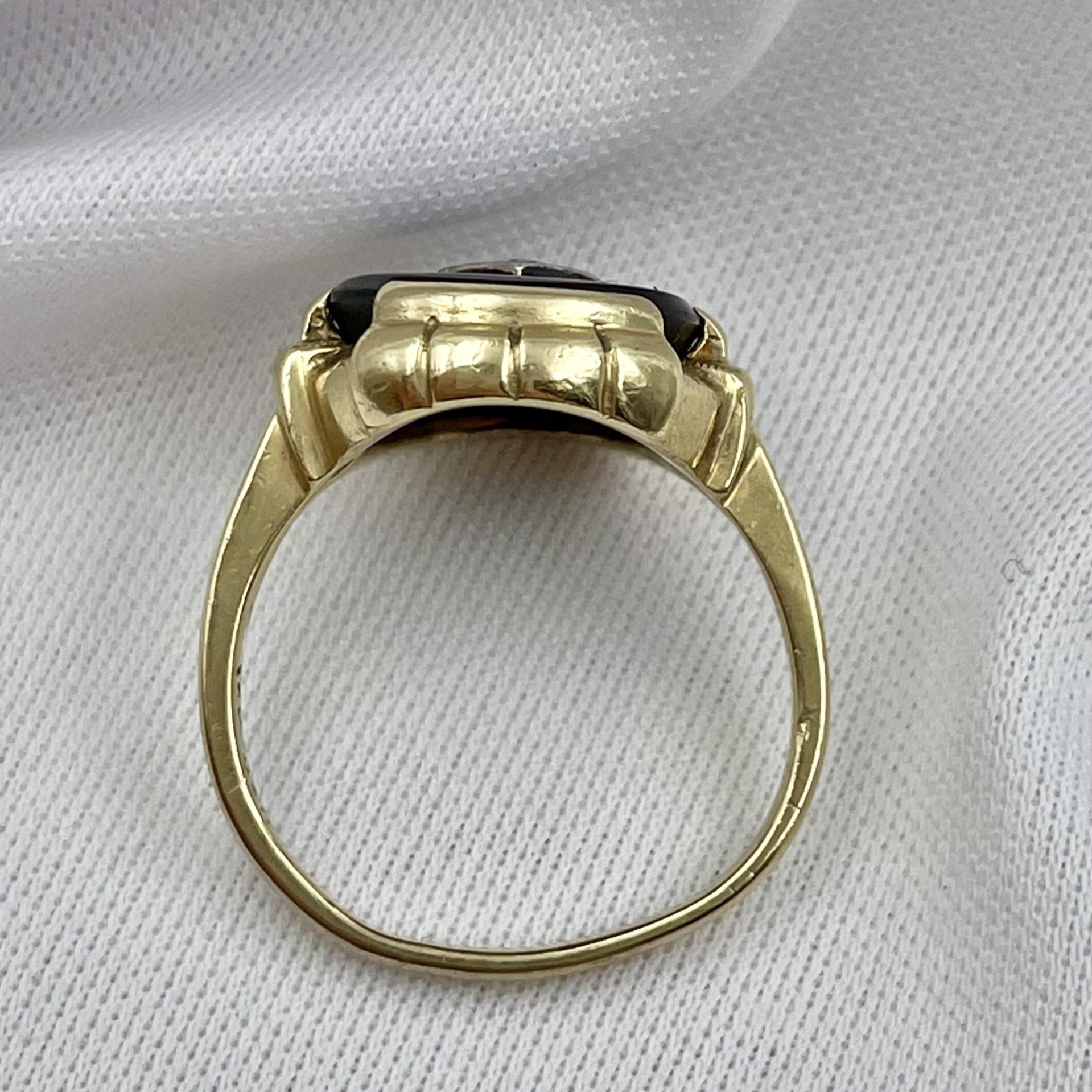 top down gallery view 10k Yellow Gold Vintage Onyx & Diamond Ring