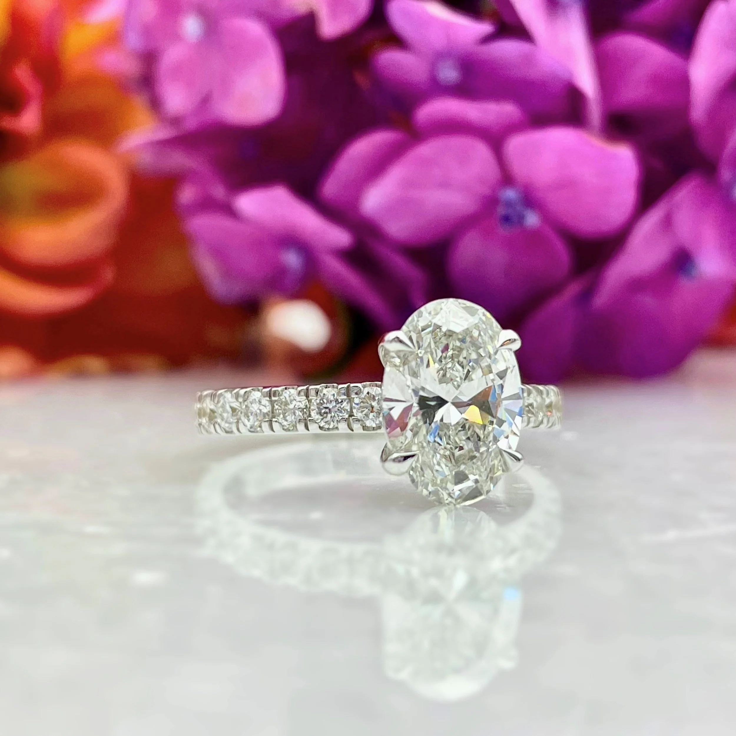 LAB GROWN - 2.57cttw Oval Lab Grown Diamond Ring 14k White Gold Engagement Ring