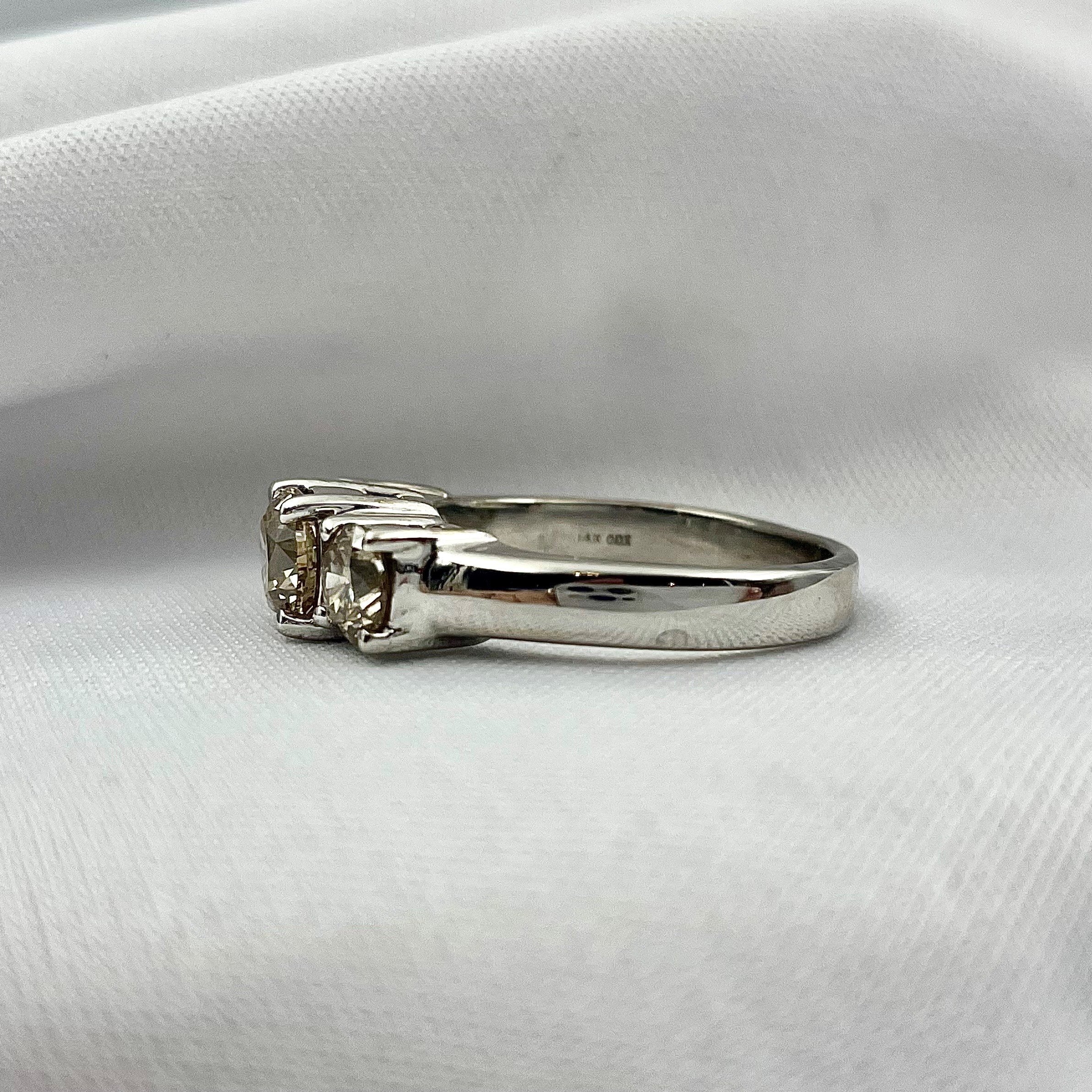 2ctw Round Champagne Diamond Three Stone Ladies Ring 14k White Gold - Warren Jewelers