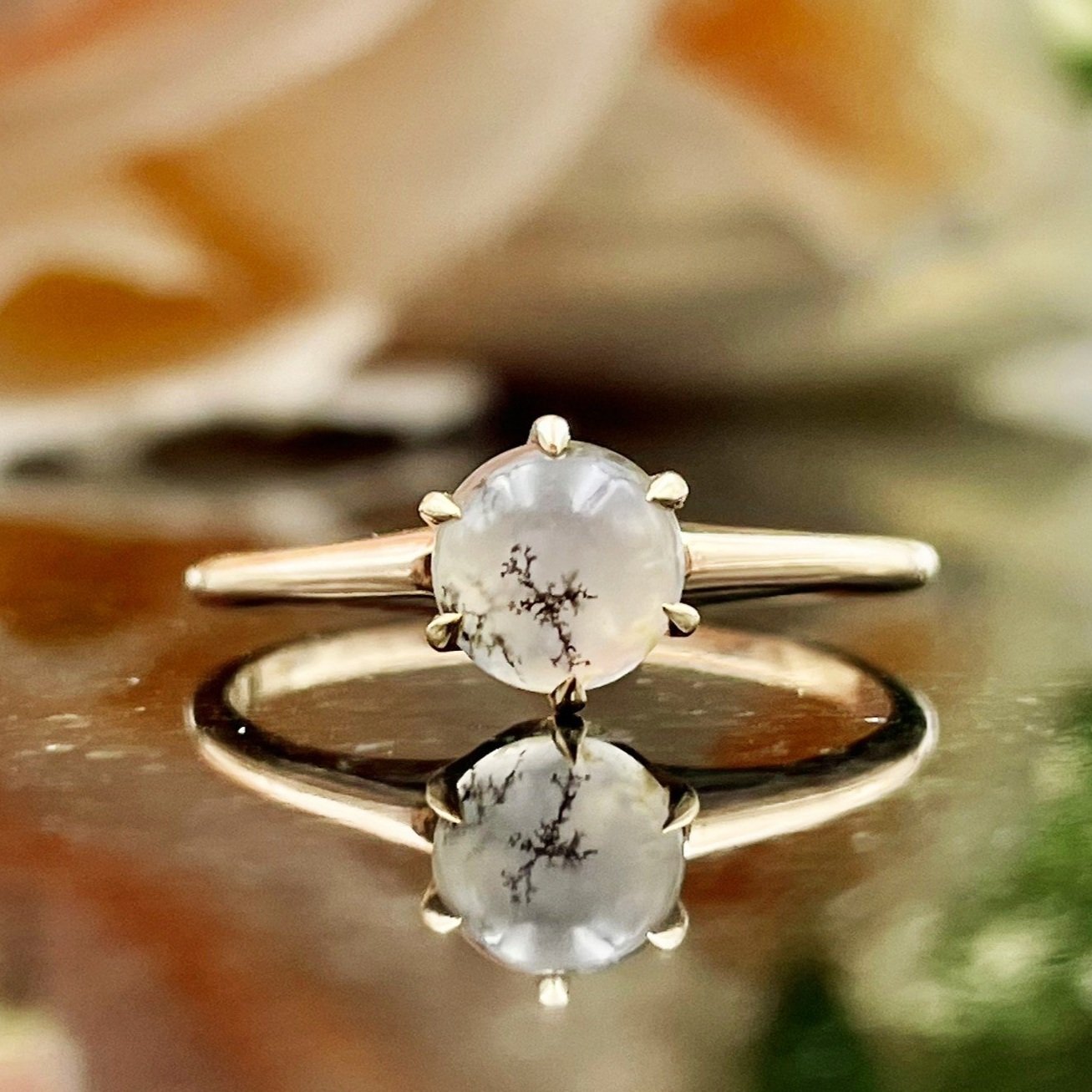 10k Rose Gold Vintage Moss Agate Ladies Solitaire Ring