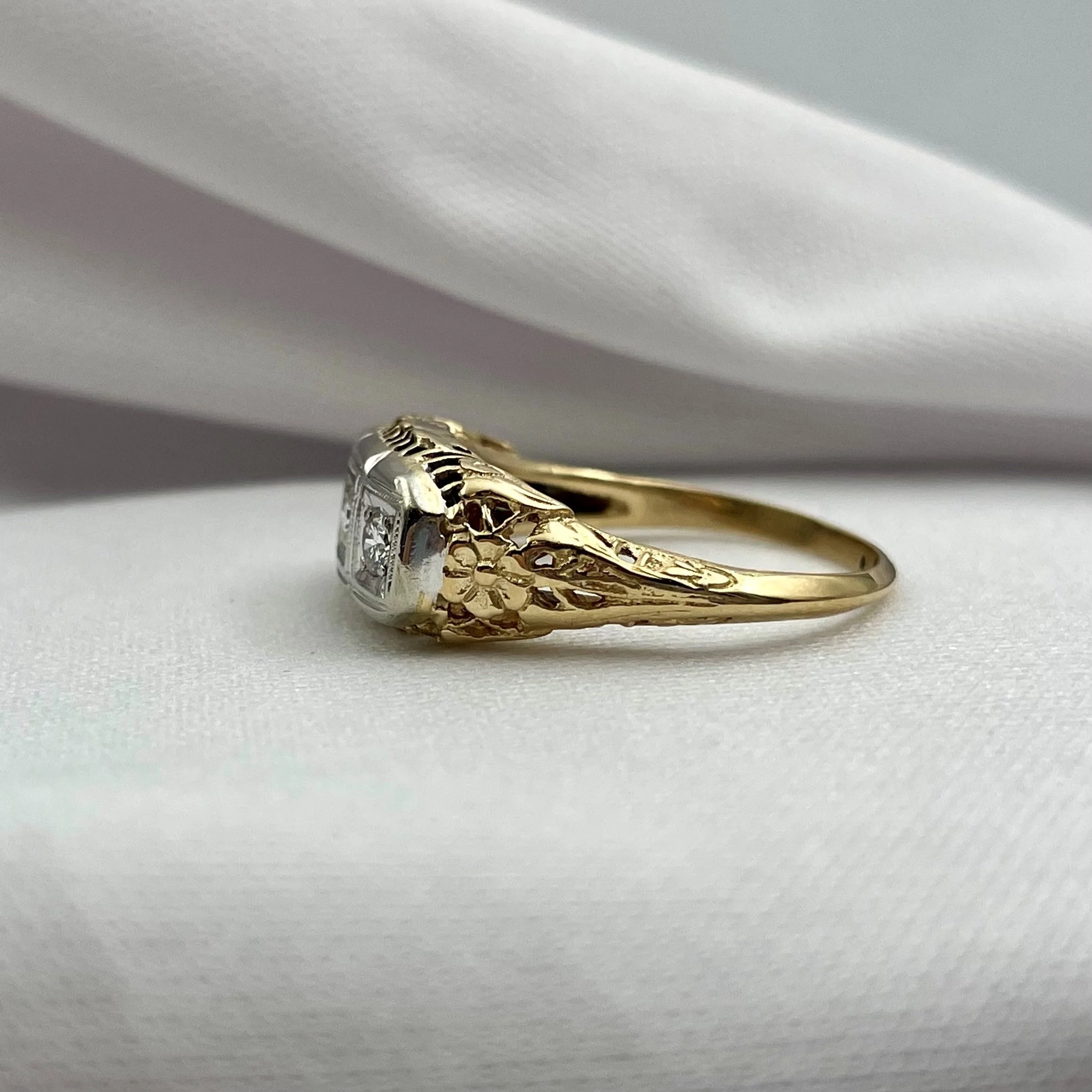 Vintage 1/10ctw  Three Stone Ladies Diamond Ring 14k Yellow Gold - Warren Jewelers