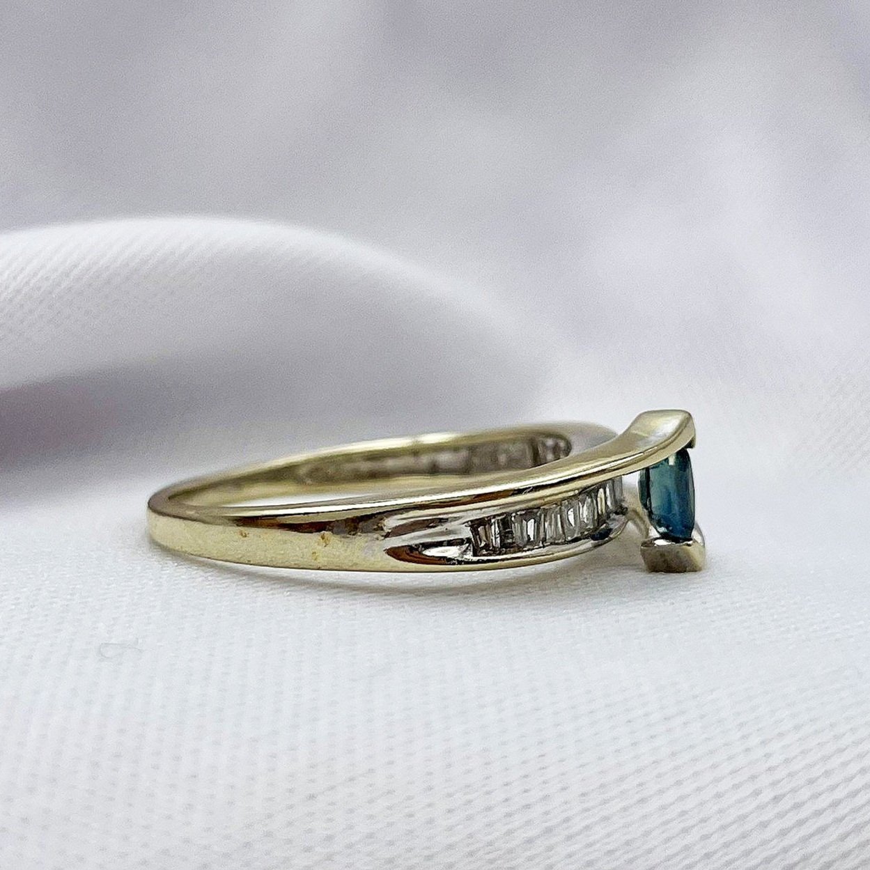 side view white background 14k White Gold Marquise Cut Sapphire With Diamonds Ladies Ring