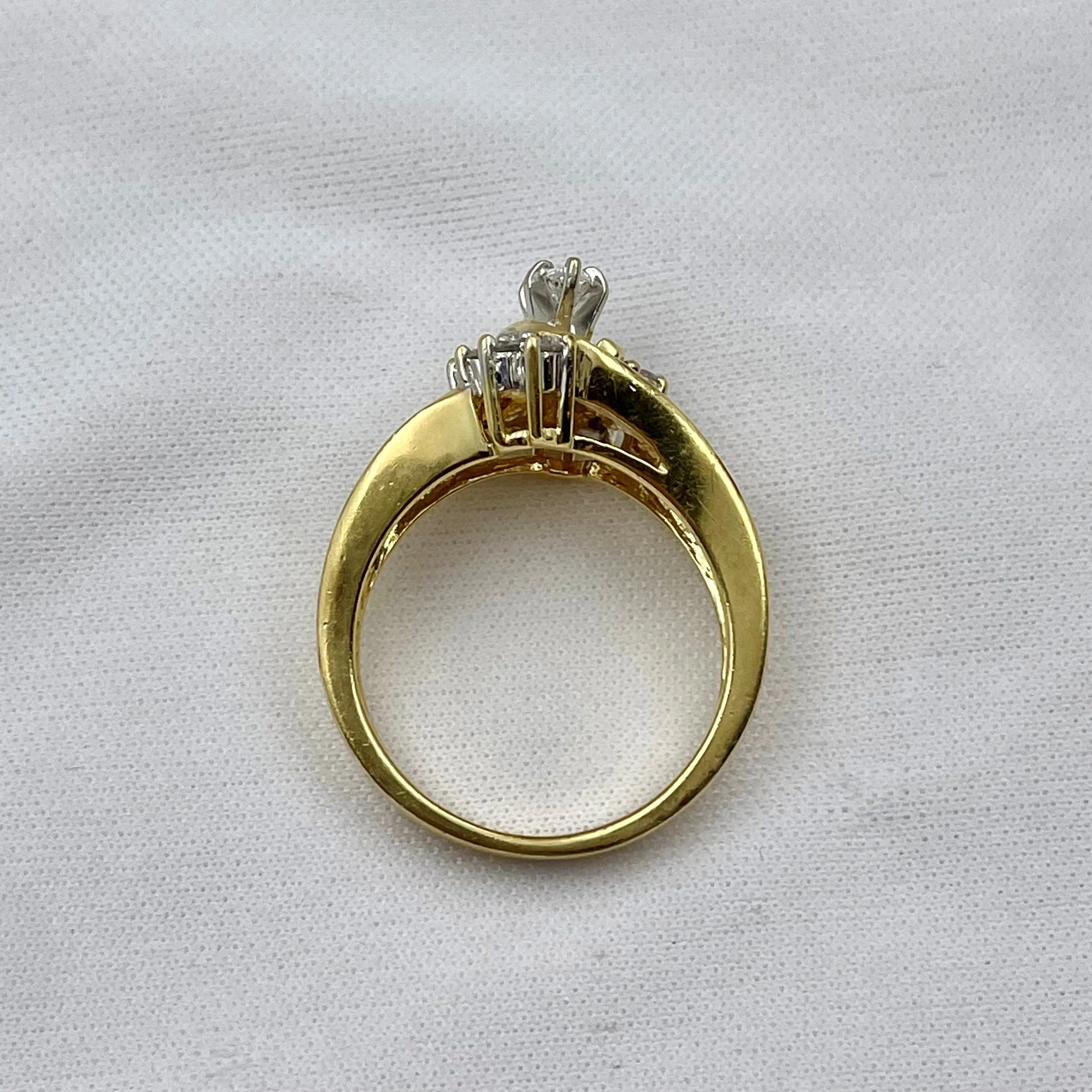 view of gallery of 1.00ctw Marquise Diamond Statement Ring Engagement Anniversary 14k Yellow Gold with white background