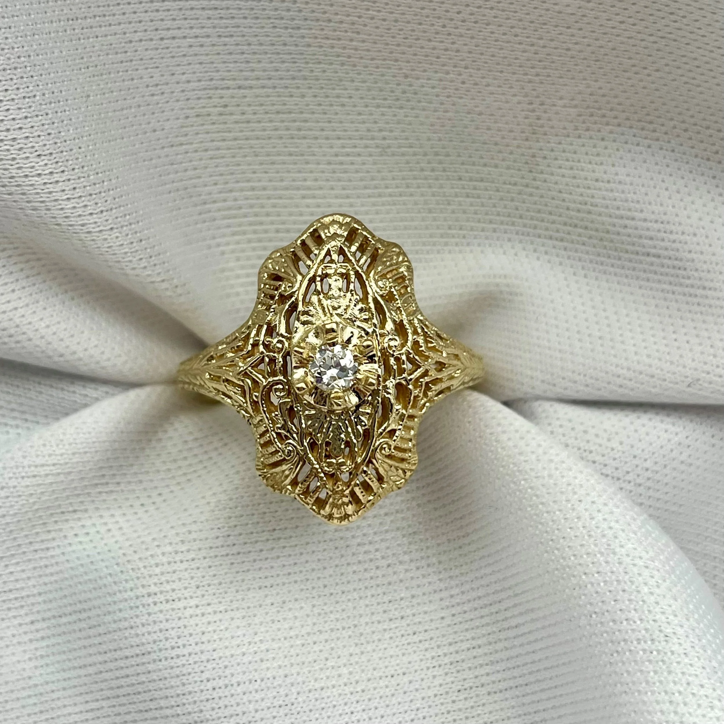 14k Yellow or White Gold Vintage Inspired Ladies Rings With AA Old European Cut Natural White Diamonds - Warren Jewelers