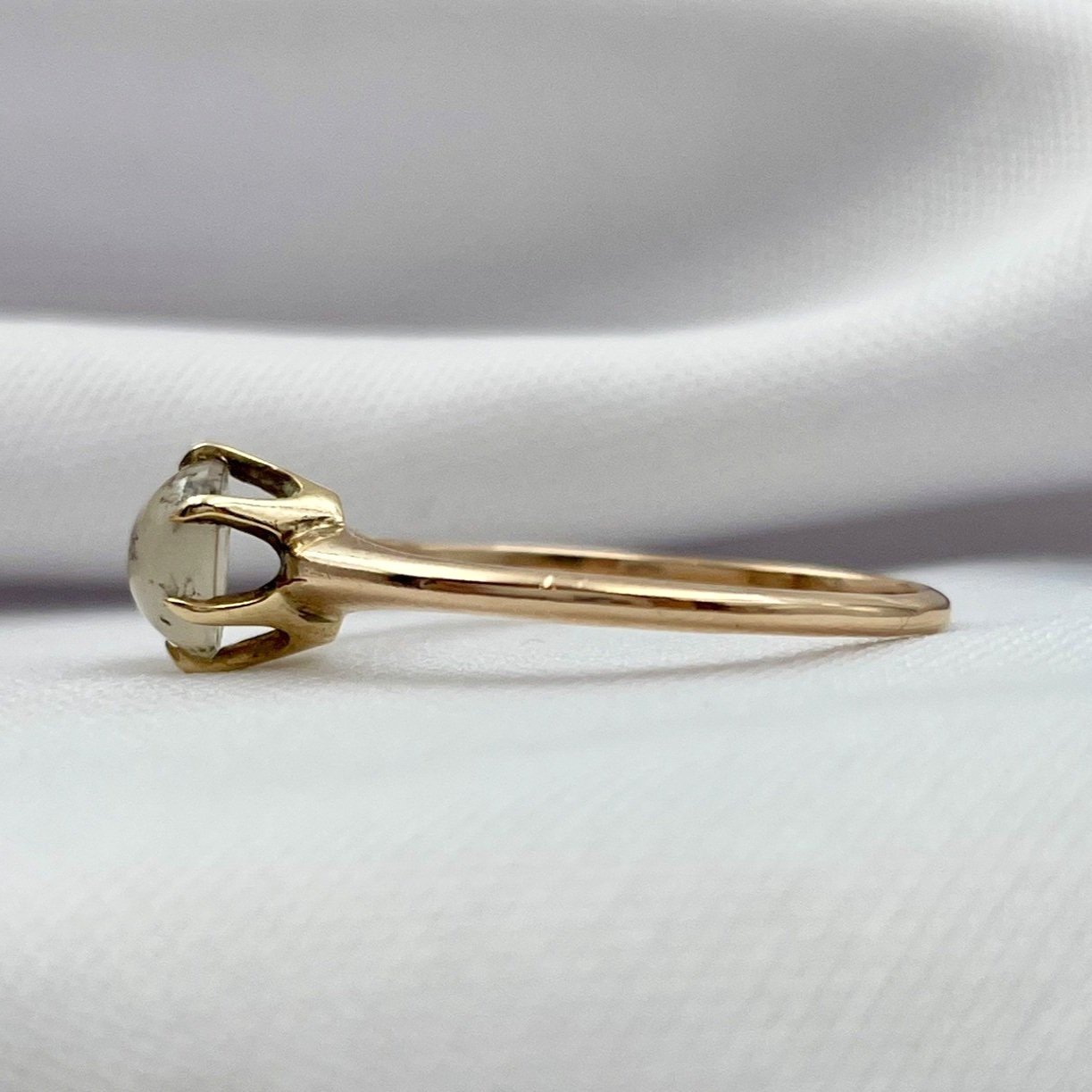 side view white background 10k Rose Gold Vintage Moss Agate Ladies Solitaire Ring