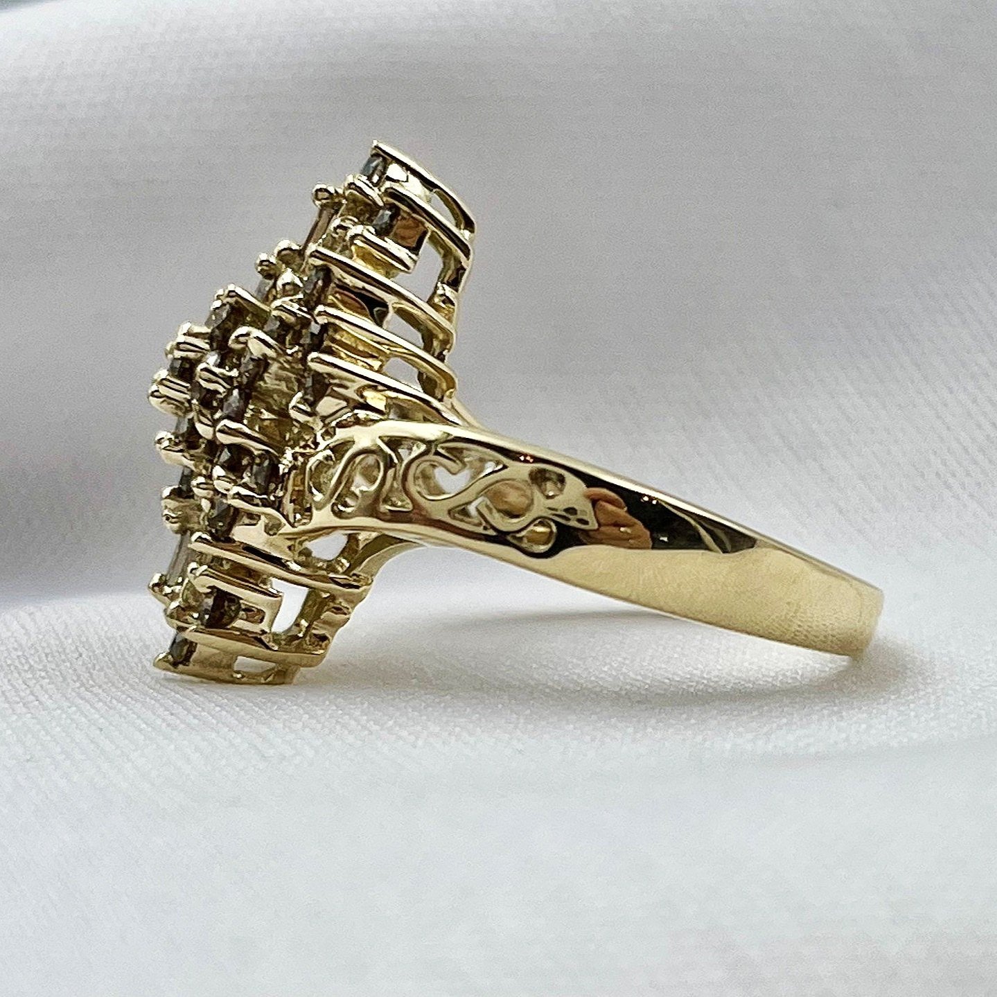 side view white background 1/2ctw Ladies Champagne Diamond Vintage Cluster Ring 10k Yellow Gold