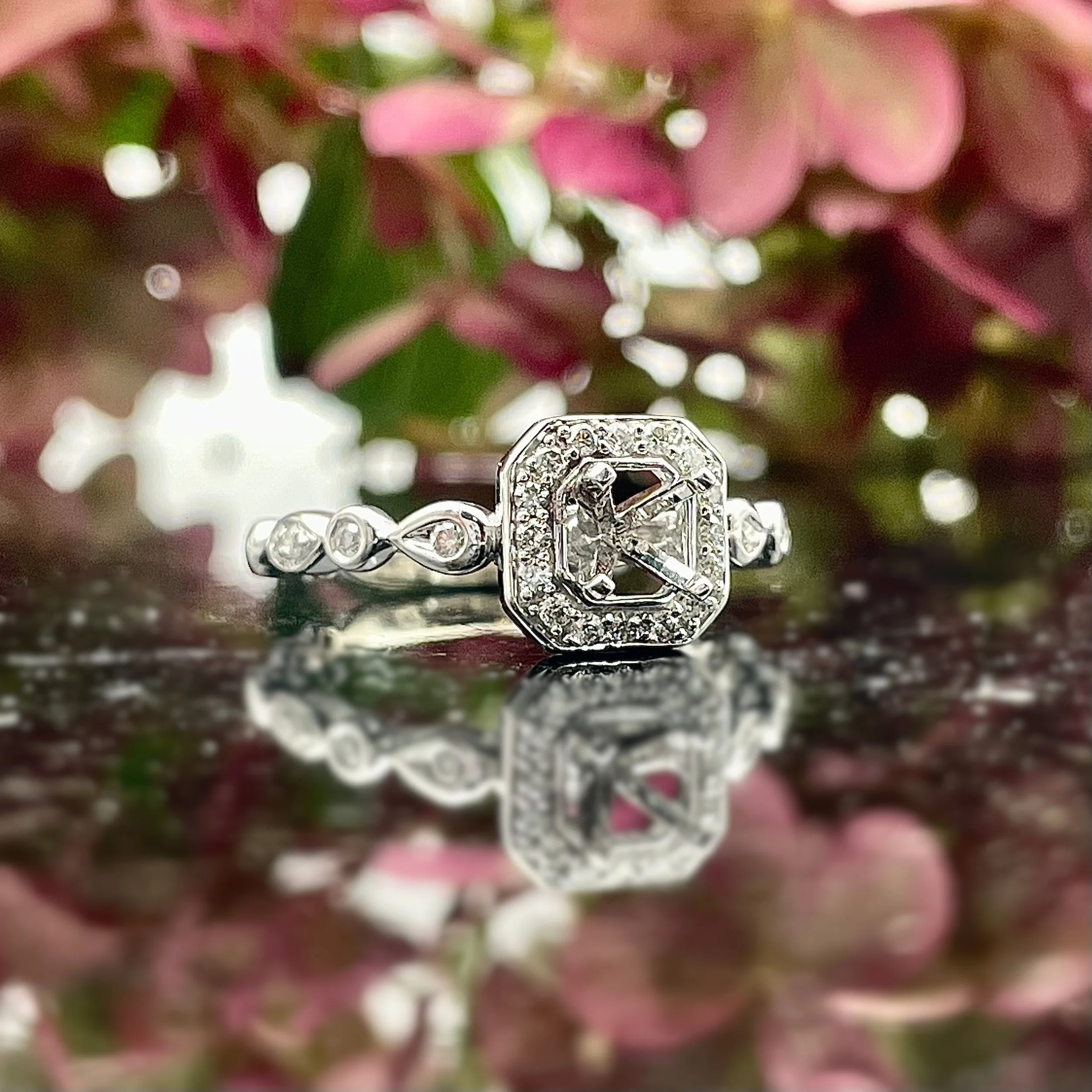 .21ctw Semi Set Ladies Diamond Mounting With Cut Corner Halo 14k White Gold