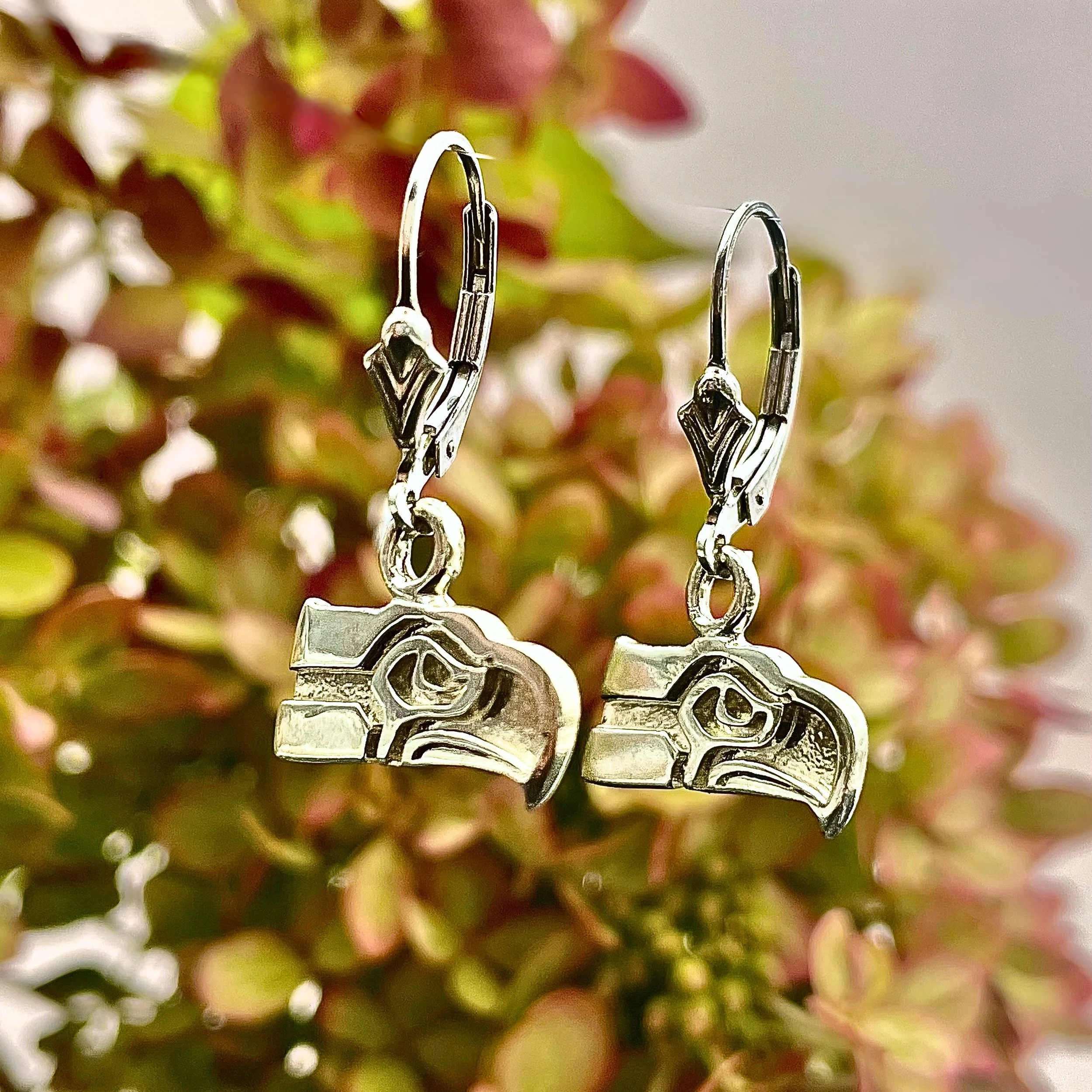 Silver 925 Dangle Seattle Seahawk Earrings