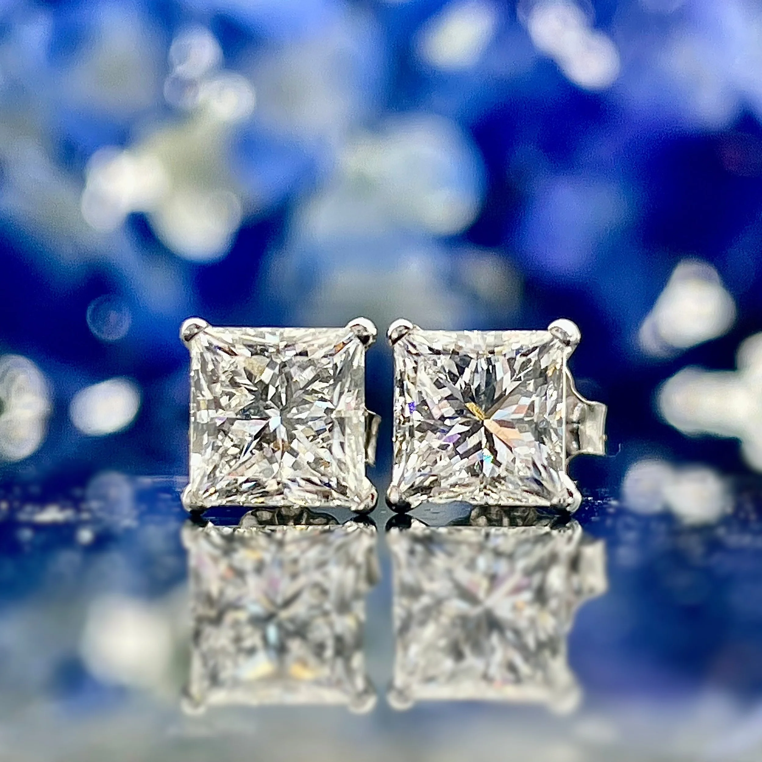 LAB GROWN - 2.0ctw Princess Cut Lab Grown Diamond Solitaire Stud Earrings 14k White Gold
